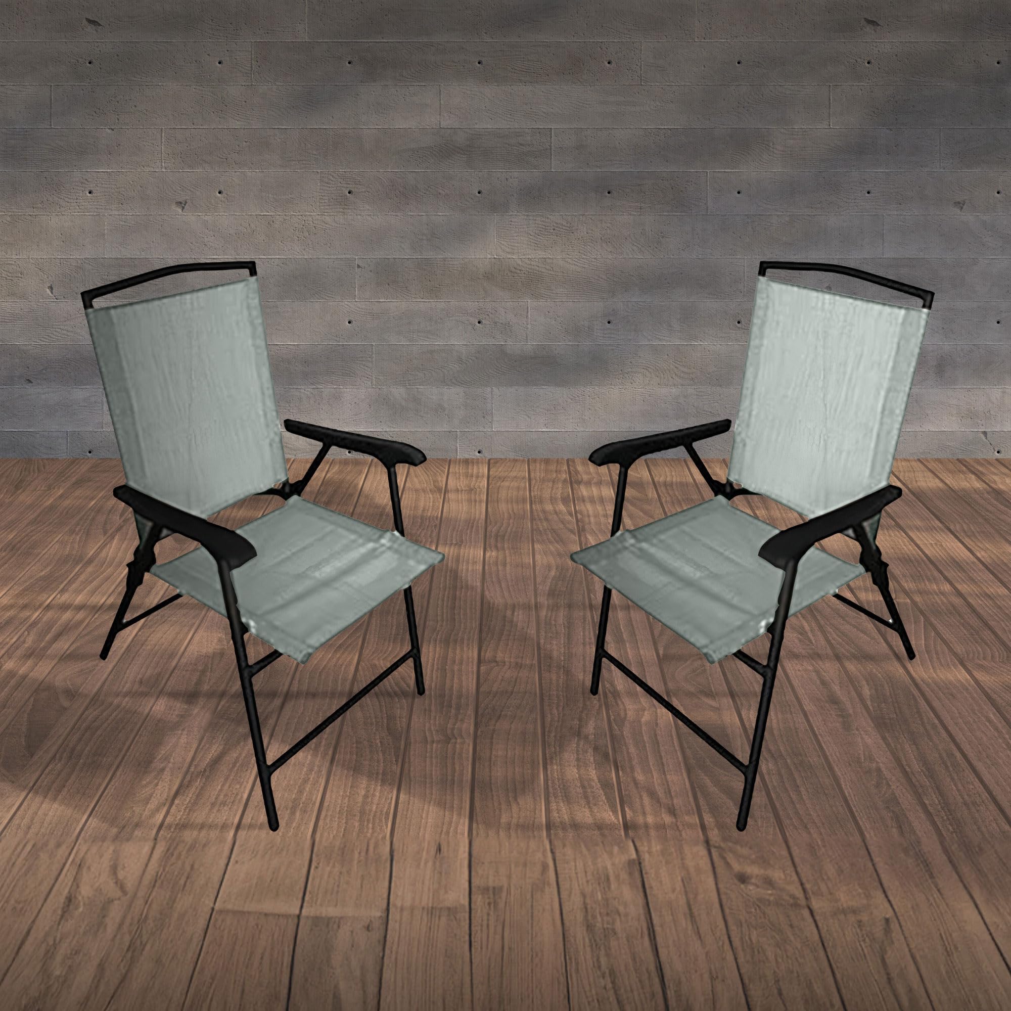 Foldable Outdoor Patio Chairs with Steel Frame & Sling Fabric - 4 Pack Green Armchairs for Backyard, Poolside, Garden & Deck Relaxation