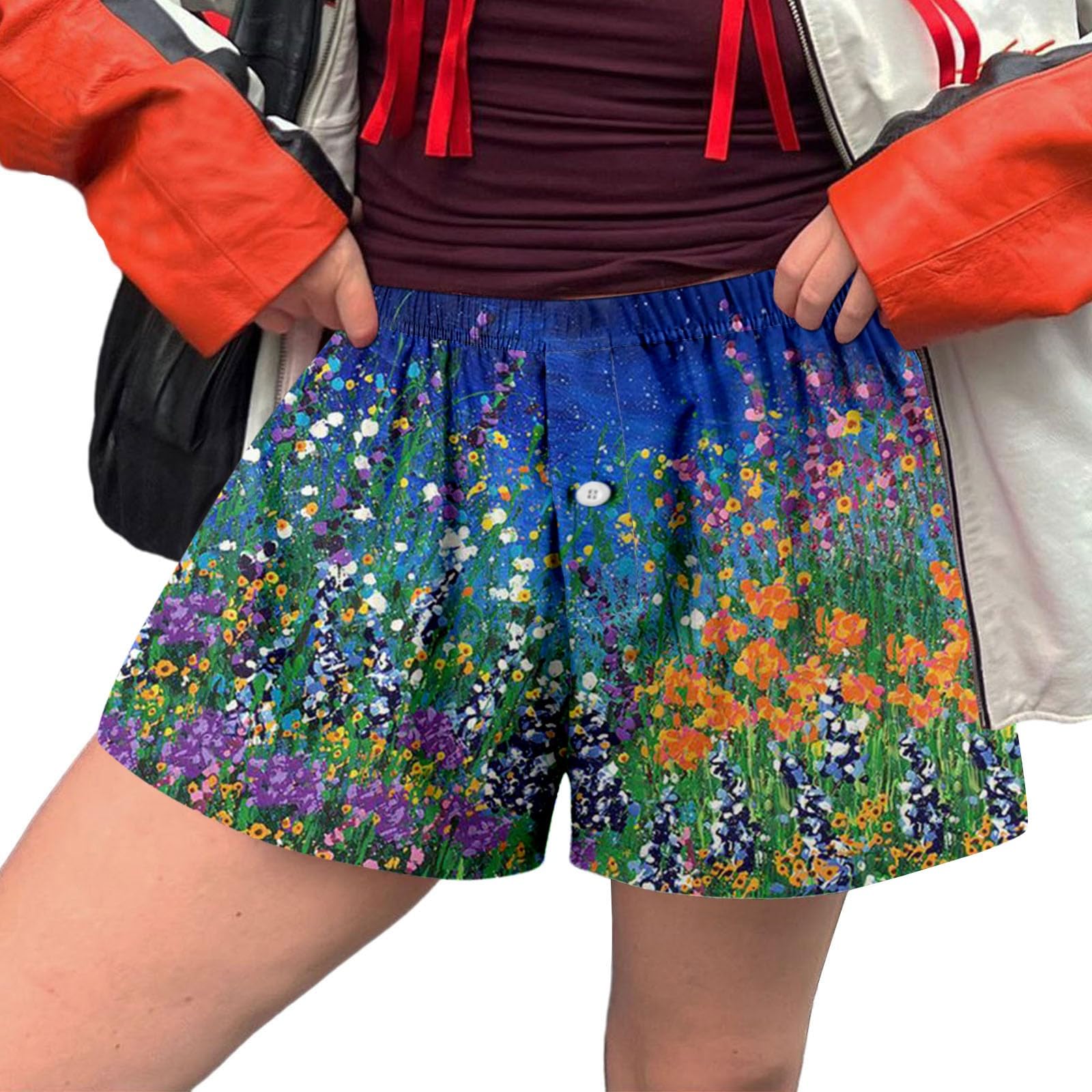 Trendy Floral Printed High Waist Sweat Shorts for Women - Y2K Wide Leg Summer Shorts | Perfect for Cruise Outfits, Beach Vacations & Casual Streetwear