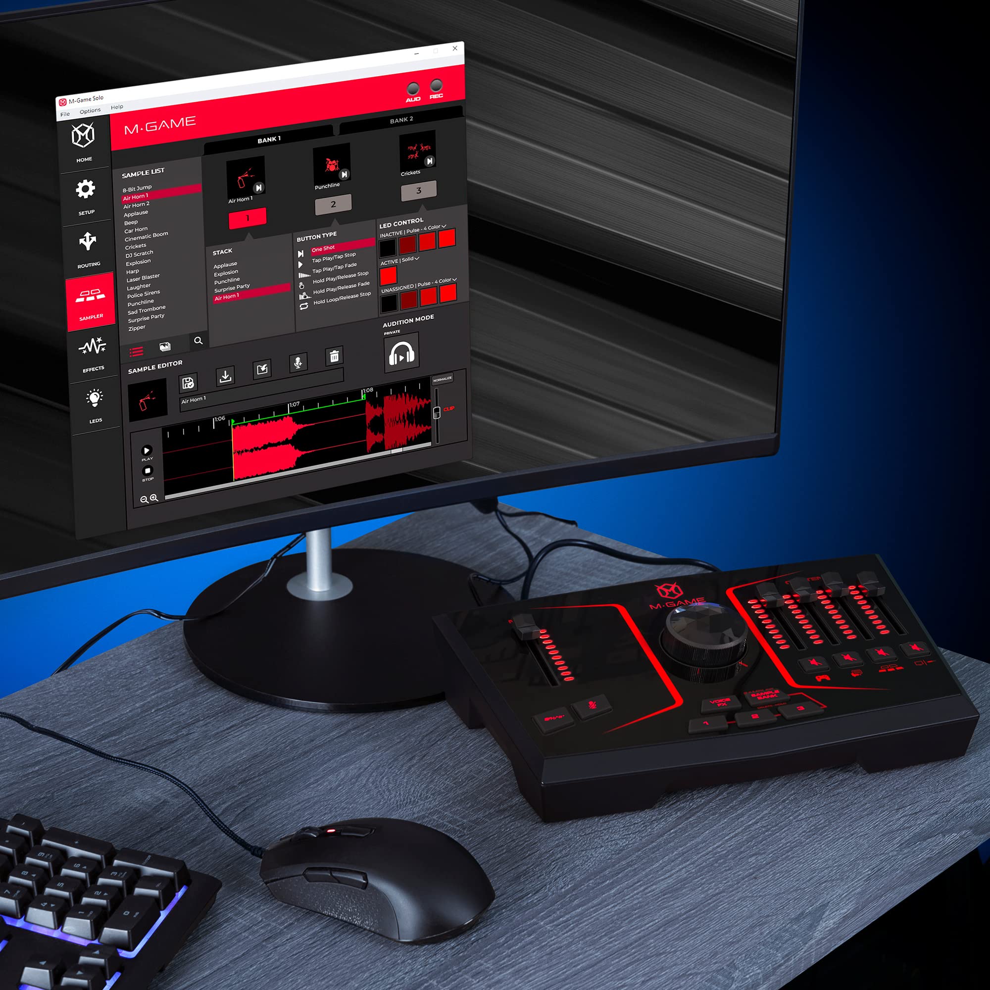 Solo USB Audio Interface Mixer for Streaming & Gaming - XLR Mic Input, Optical Input, Voice Effects, Sampler, LED Lights & Software - Perfect for Podcasting, Live Streaming & Music Production