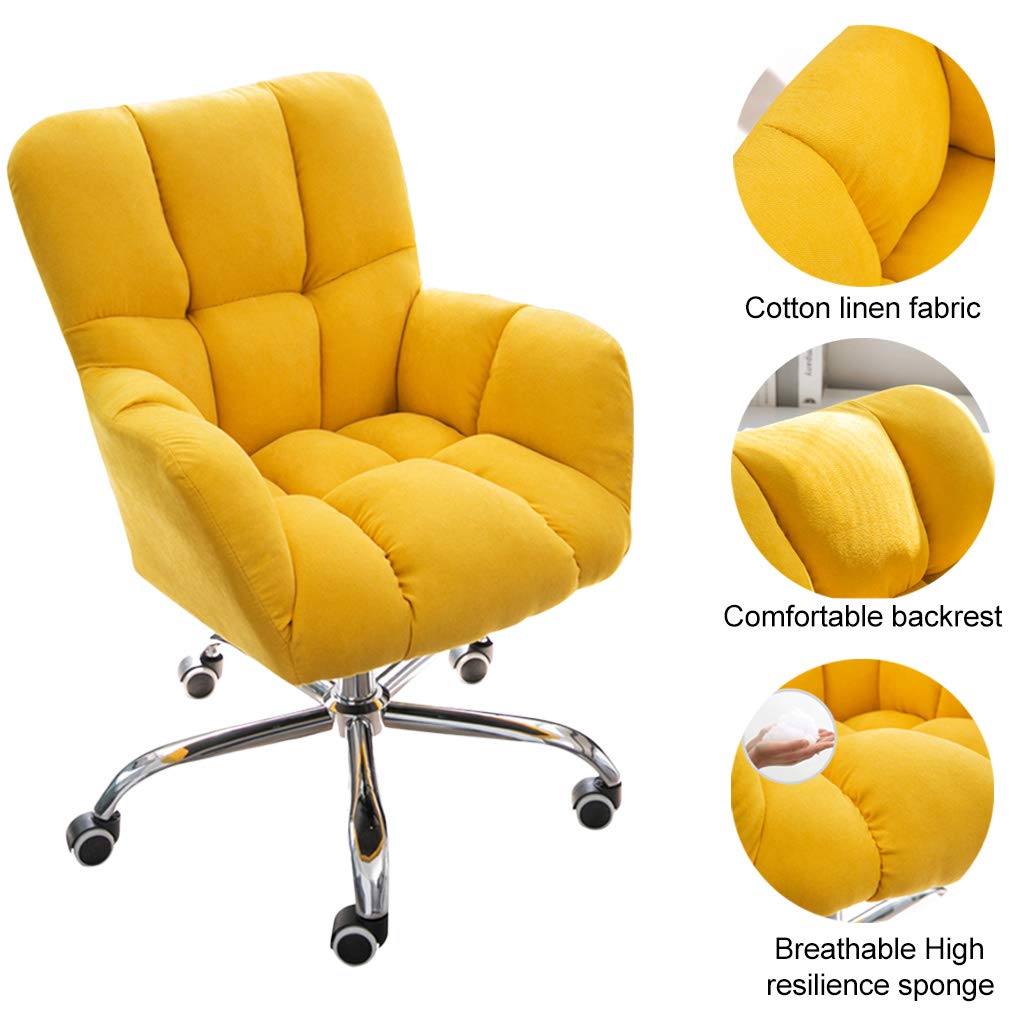 Ergonomic Swivel Office Chair with Adjustable Height & Backrest - Cotton Linen Computer Desk Chair with 360° Mute Casters, 17.7
