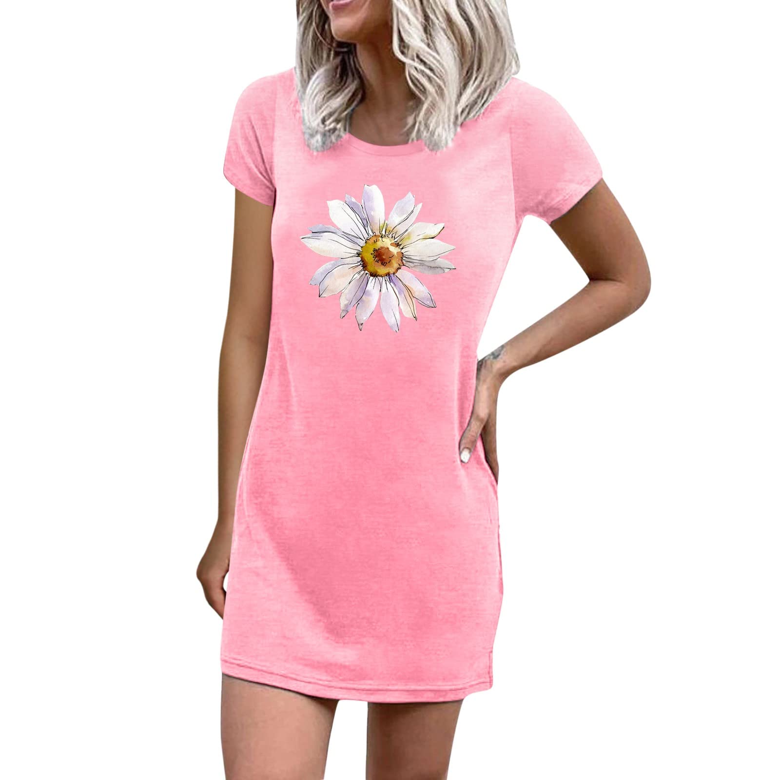 Women's Floral Print Crew Neck T-Shirt Dress - Summer Short Sleeve Sexy Black & Red Casual Dress for Women | Perfect for Beach, Party & Everyday Wear
