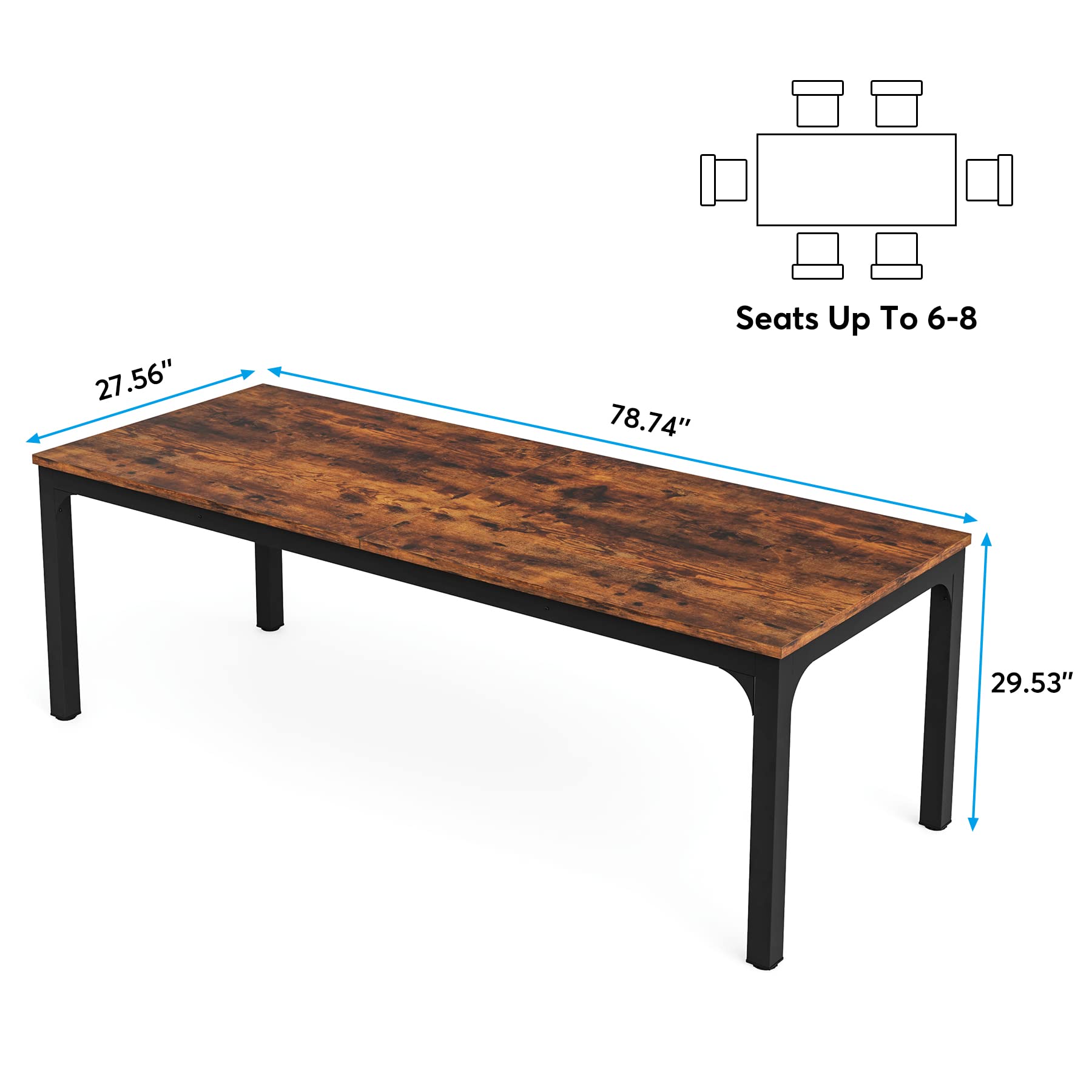 Tribesigns 78 Inch Rectangular Dining Table for 6-8 People, Solid Wood Kitchen Table with Metal Legs (78.7