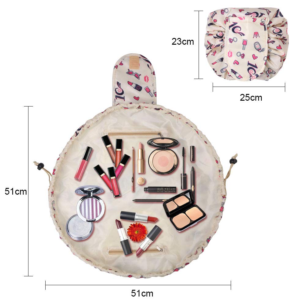 URAQT Women's Makeup Bags - Large Capacity Waterproof Drawstring Cosmetic Organizer for Travel, Gym & Daily Use | Portable Flat Toiletry Pouch for Cosmetics & Essentials