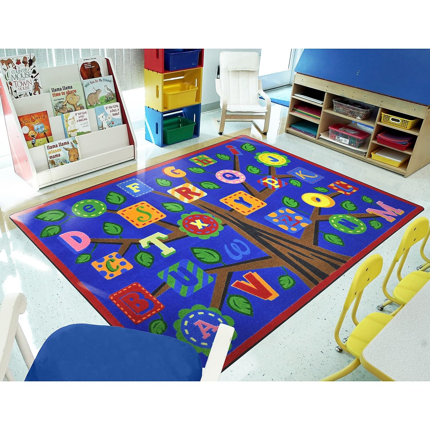 Joy Carpets Alphabet Leaves Educational Kids Rug - D Letter Design, Bold Colors for Playroom & Classroom Learning Activities