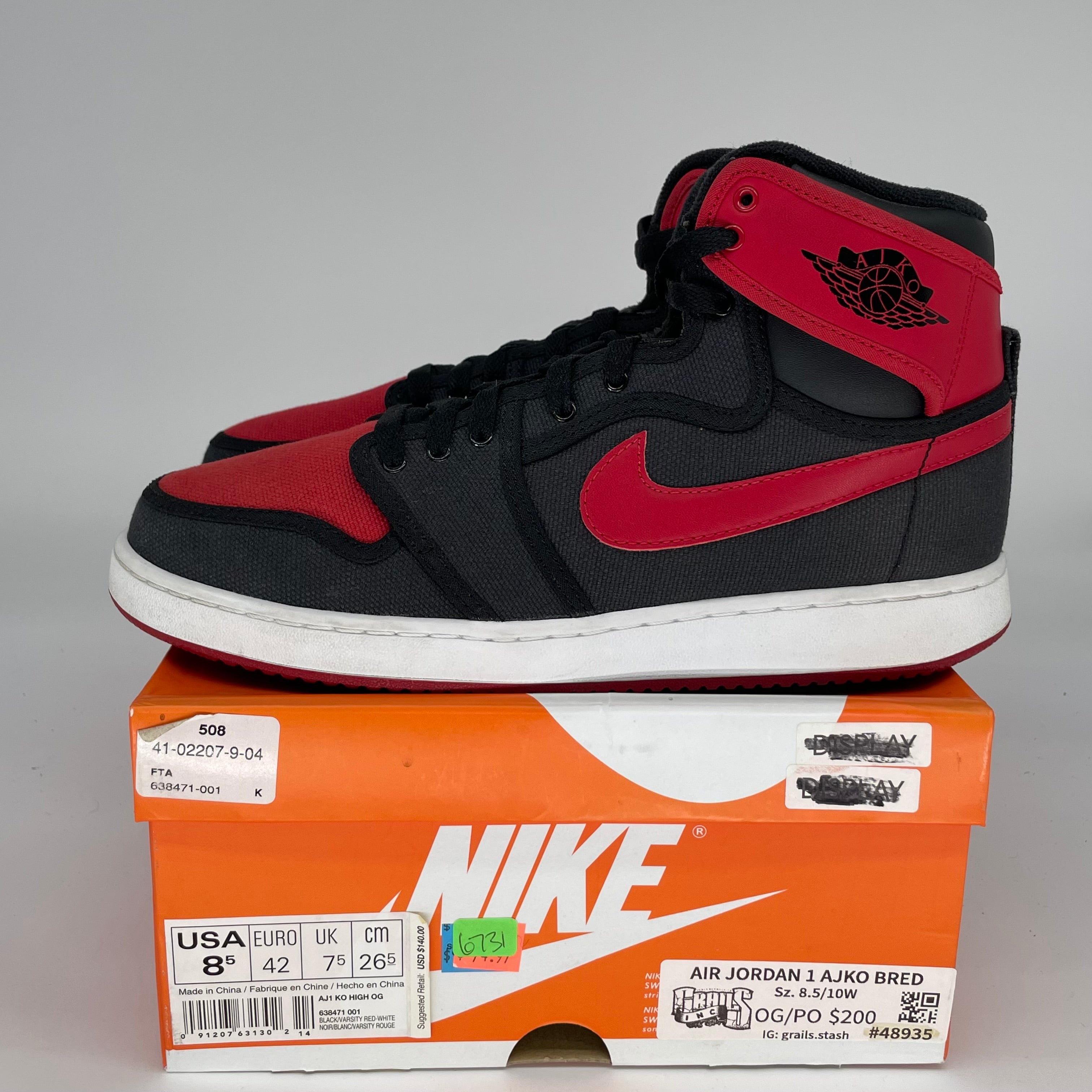 Original Air Jordan 1 AJKO Bred Men's Basketball Shoes Size 8.5 (638471-001) - Retro Style Sneakers for Casual Wear & Street Fashion