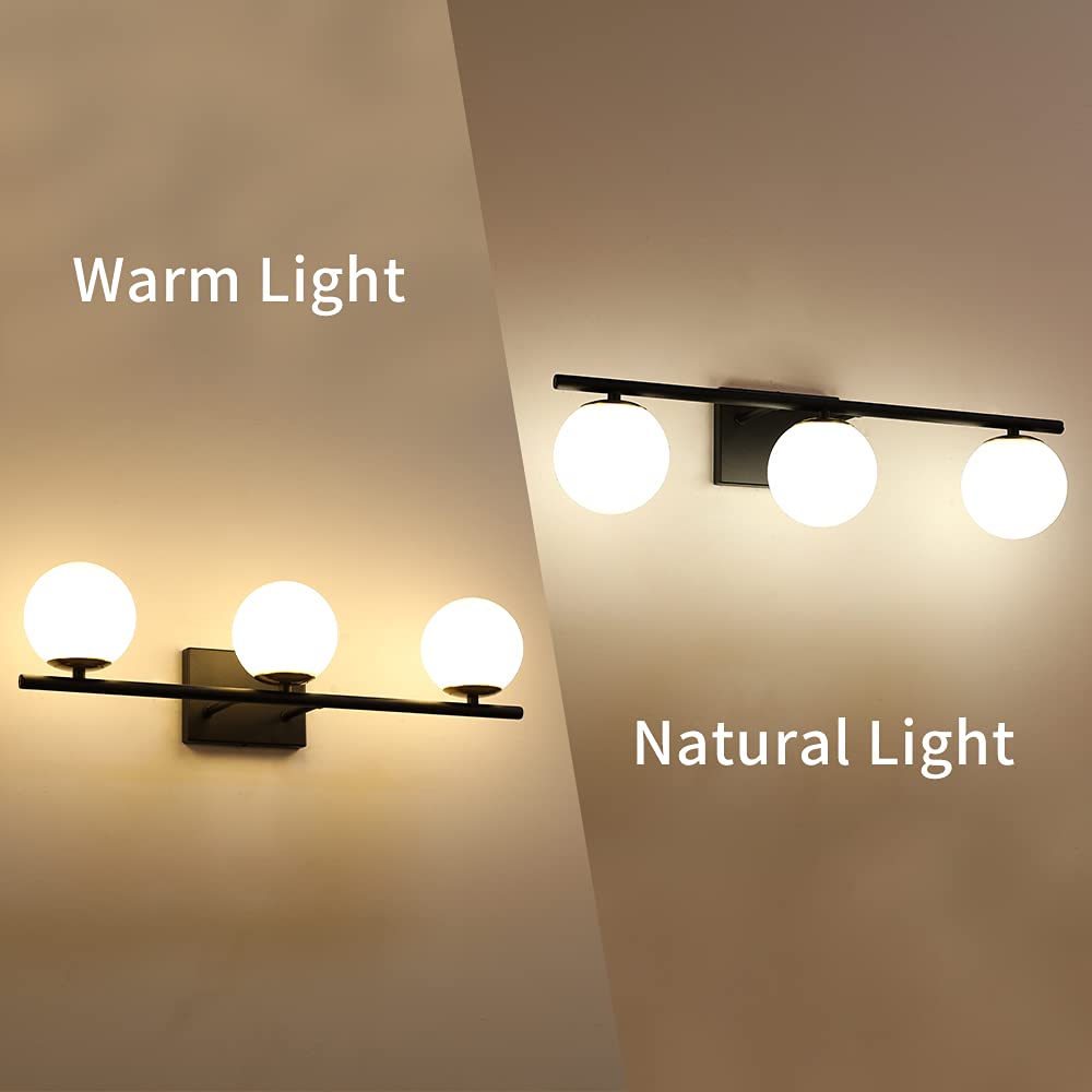 Modern Bathroom Vanity Light Fixture - 3-Light Brass & Black Wall Sconce with Milk White Glass Shades for Mirror Lighting | Perfect for Contemporary Bathrooms, Powder Rooms and Dressing Areas