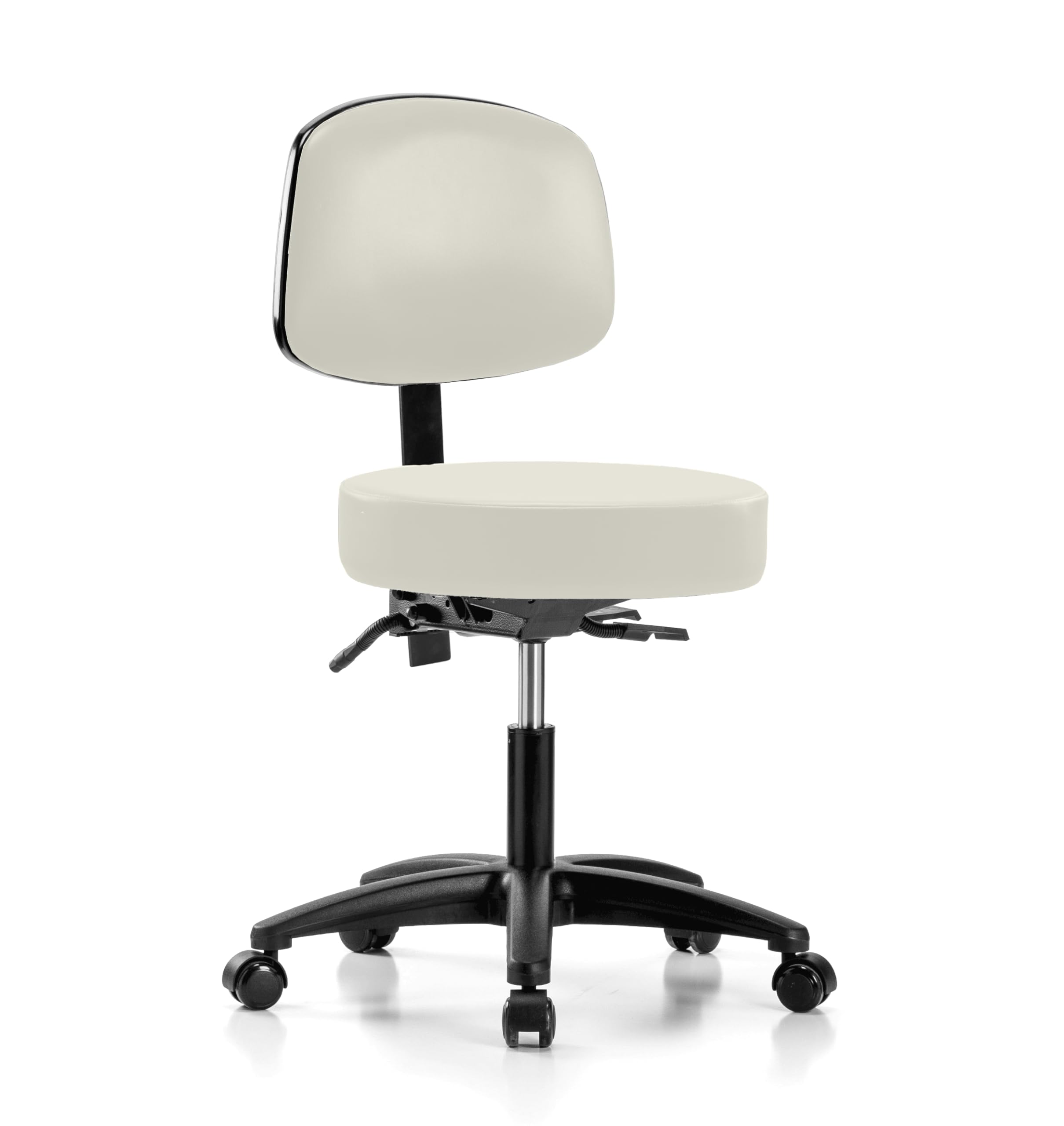 Perch Walter Adjustable Rolling Doctor Stool with Back Support - 300 lb Capacity for Carpet & Linoleum Floors | Off-White Vinyl | Perfect for Medical Offices, Home Desks & Beauty Salons