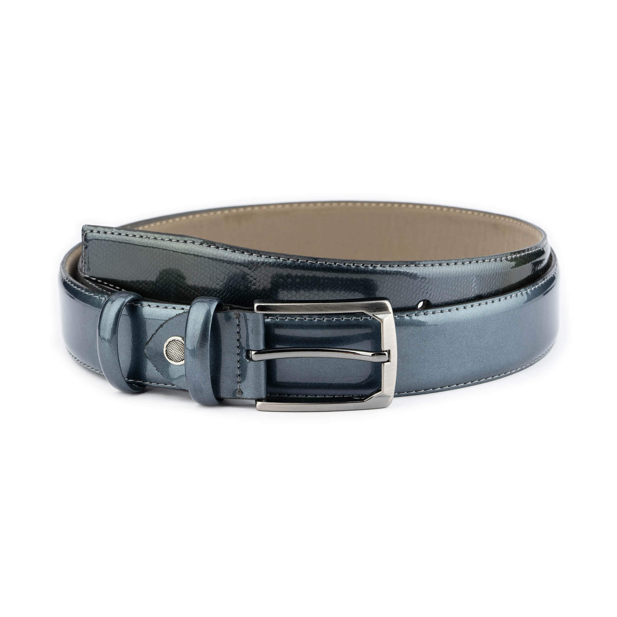 Premium Men's Gray Patent Leather Dress Belt - 3.5 cm Width - Formal & Business Attire Accessory for Office, Weddings & Special Occasions
