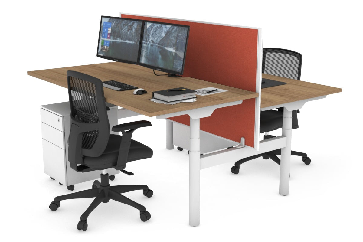 Flexi Premium Height Adjustable 2-Person H Bench Workstation - White Frame (1600L x 800W) with Cable Management | Ergonomic Office Desk for Home & Workspace