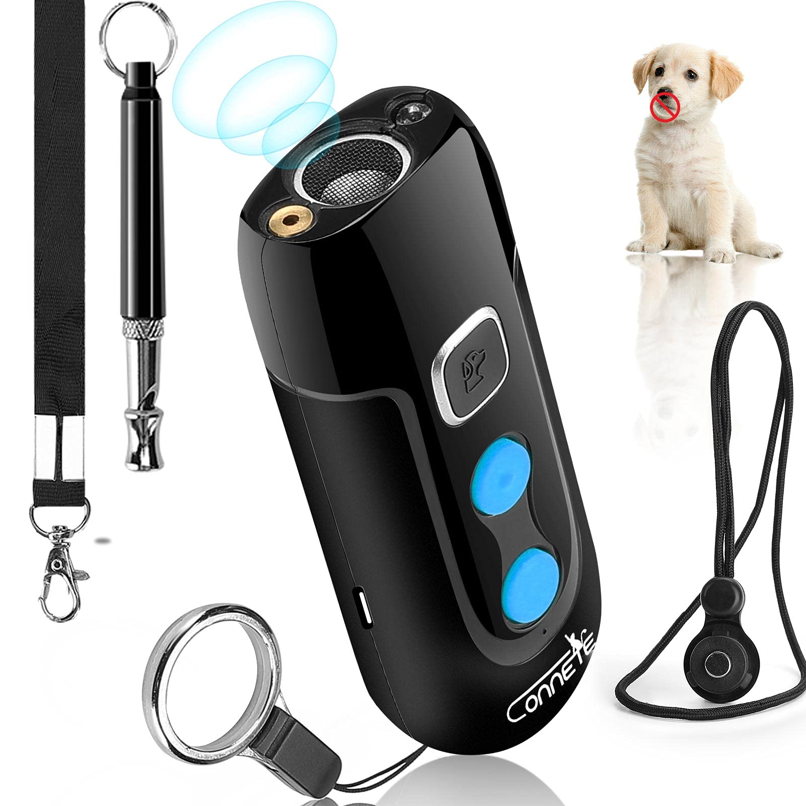Rechargeable Ultrasonic Dog Barking Deterrent Device - Safe Sonic Repellent with Dog Whistle for Behavior Training | Stop Excessive Barking at Home, Yard & Public Spaces
