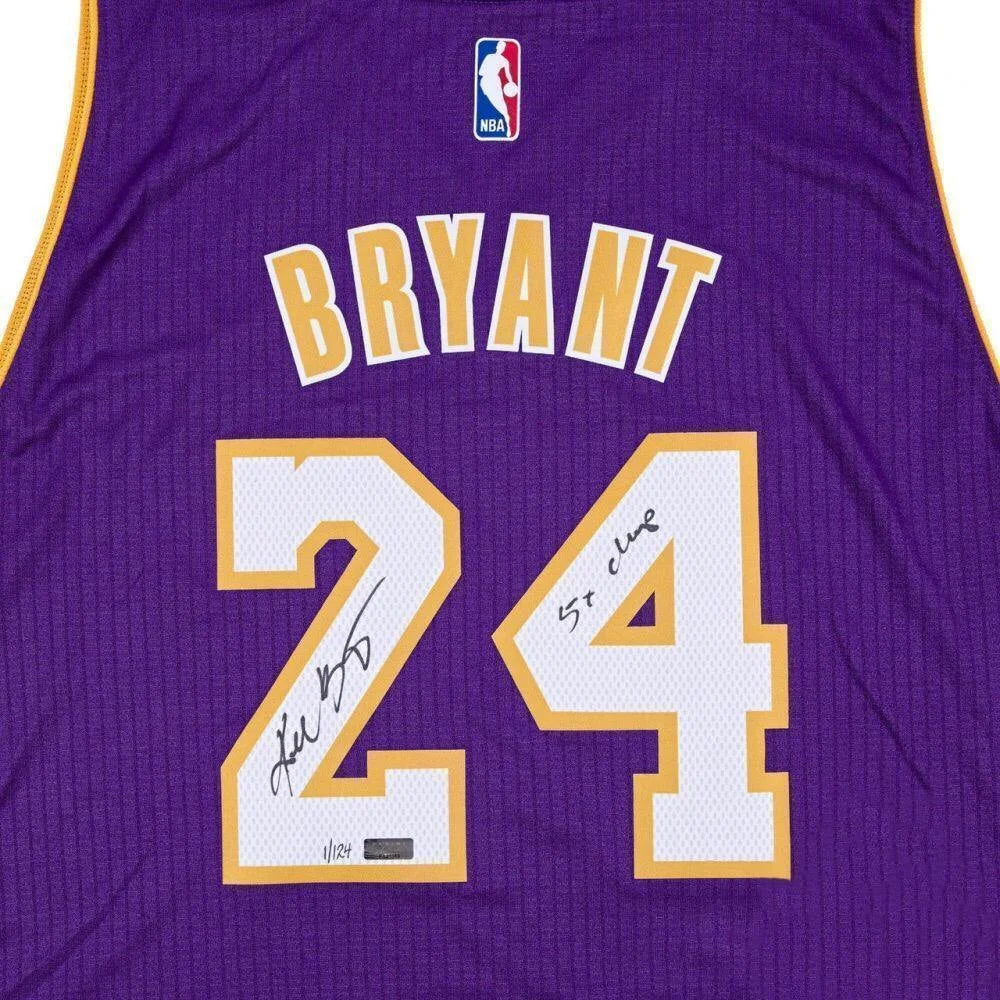 Kobe Bryant Signed Lakers Purple Jersey - 5x NBA Champion Inscribed #D/124 with COA - Perfect for Sports Memorabilia Collections & Lakers Fans Gift
