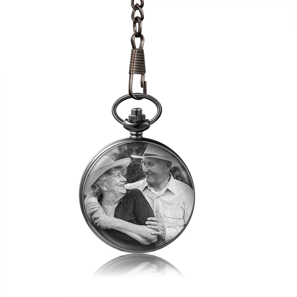 Lagofit Personalized Engraved Pocket Watch for Men - Custom Vintage Photo Pocket Watch with Chain - Unique Gift for Dad, Husband, Father - Perfect for Anniversaries, Weddings & Special Occasions