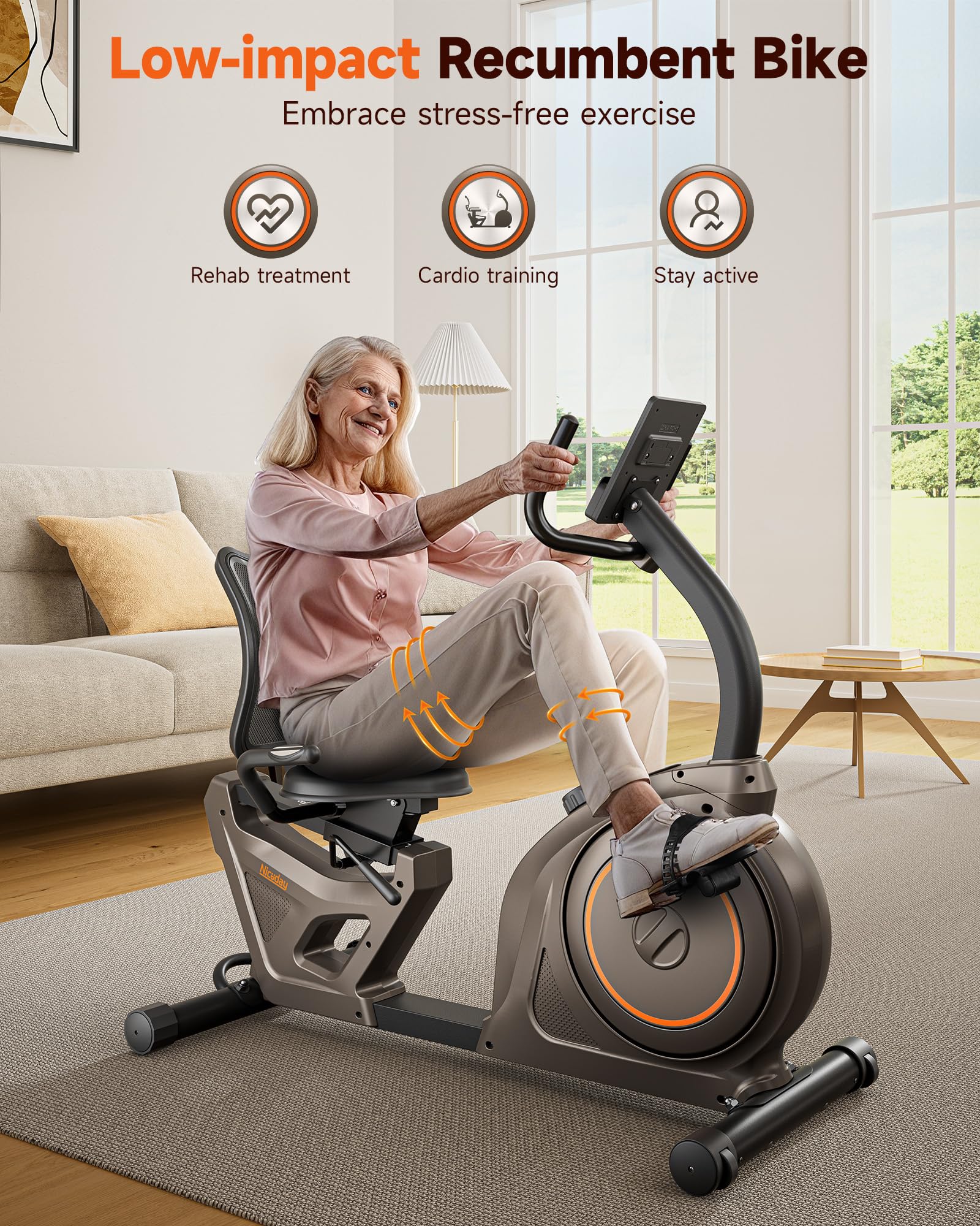 Niceday Recumbent Exercise Bike for Home - 400LBS Weight Capacity, Magnetic Resistance with Smart APP & LCD Monitor, Heart Rate Sensors - Perfect for Seniors, Physical Therapy & Low-Impact Cardio Workouts