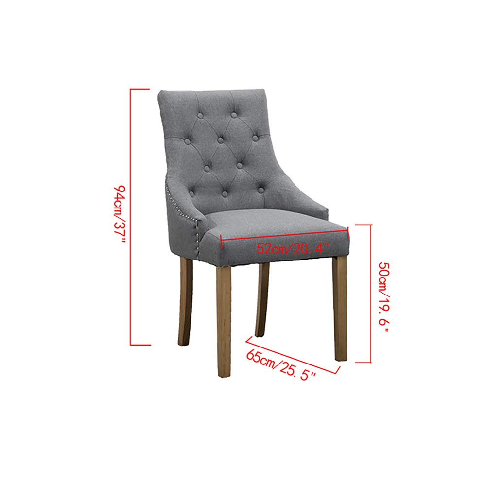 4 Piece Gray Fabric Upholstered Dining Armchairs - High Back Button Tufted Padded Side Chairs with Solid Oak Wood Legs for Kitchen, Dining Room & Living Room - Comfortable Seating for Family Gatherings & Entertaining Guests