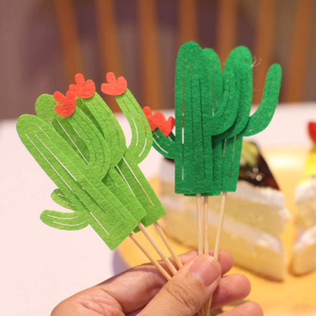 PRETYZOOM 24-Piece Cactus Cake Toppers Set - Hawaiian Felt Cactus Picks for Tropical Party Decorations - Perfect for Luau, Beach, and Summer Themed Birthday Cakes