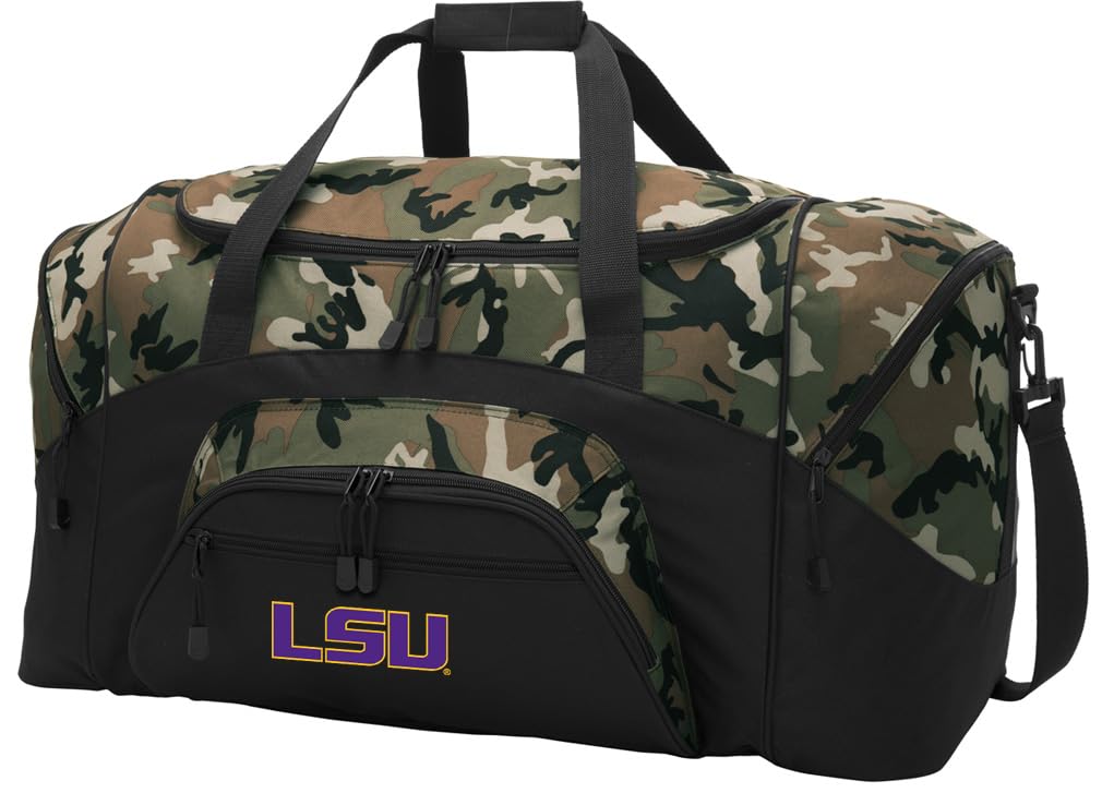 LSU Tigers Camo Duffle Bag - Large Gym Bag for Sports, Travel & Workout | Durable & Spacious College Team Gear