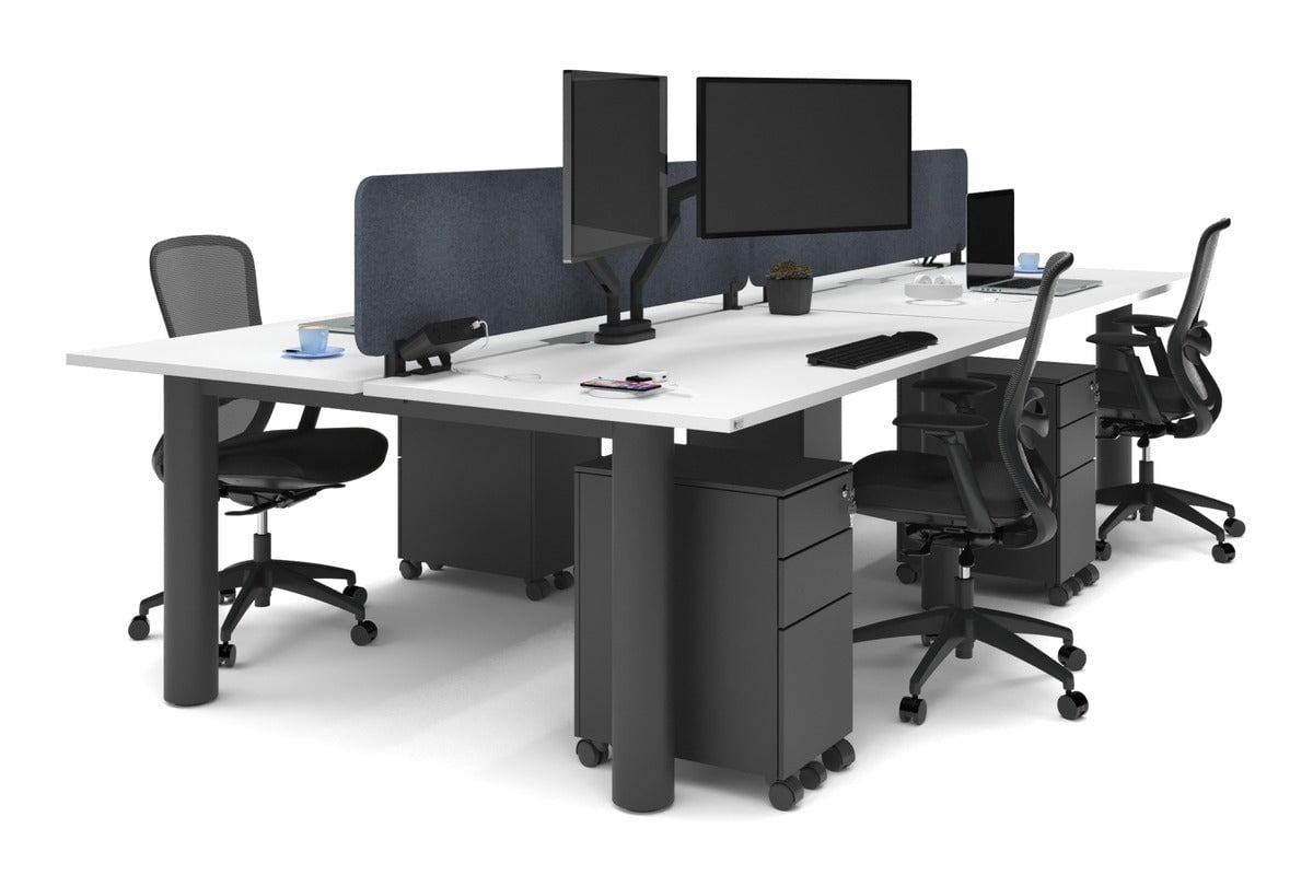 Quadro Cylinder Leg 4-Person Office Workstation Desk - 1600L x 800W with Cable Management - Modern Office Furniture for Team Collaboration & Productivity