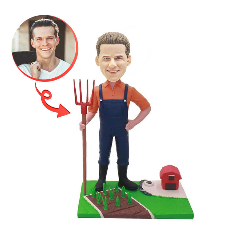 Custom Online Farmer Bobblehead - Personalized Hand-Painted Collectible Figurine for Office Desk, Home Decor, and Gift Giving