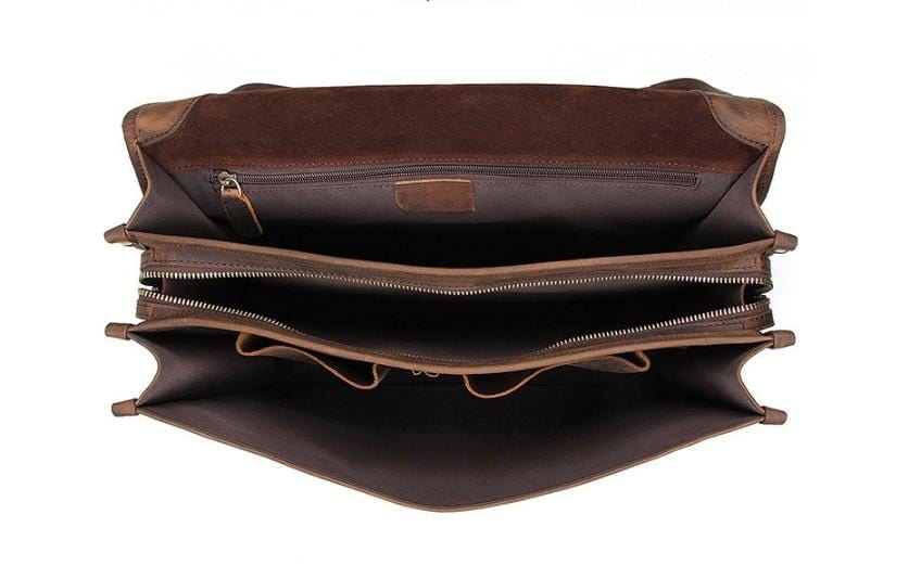 Premium Brown Genuine Leather Laptop Briefcase for Men - Large 15.6