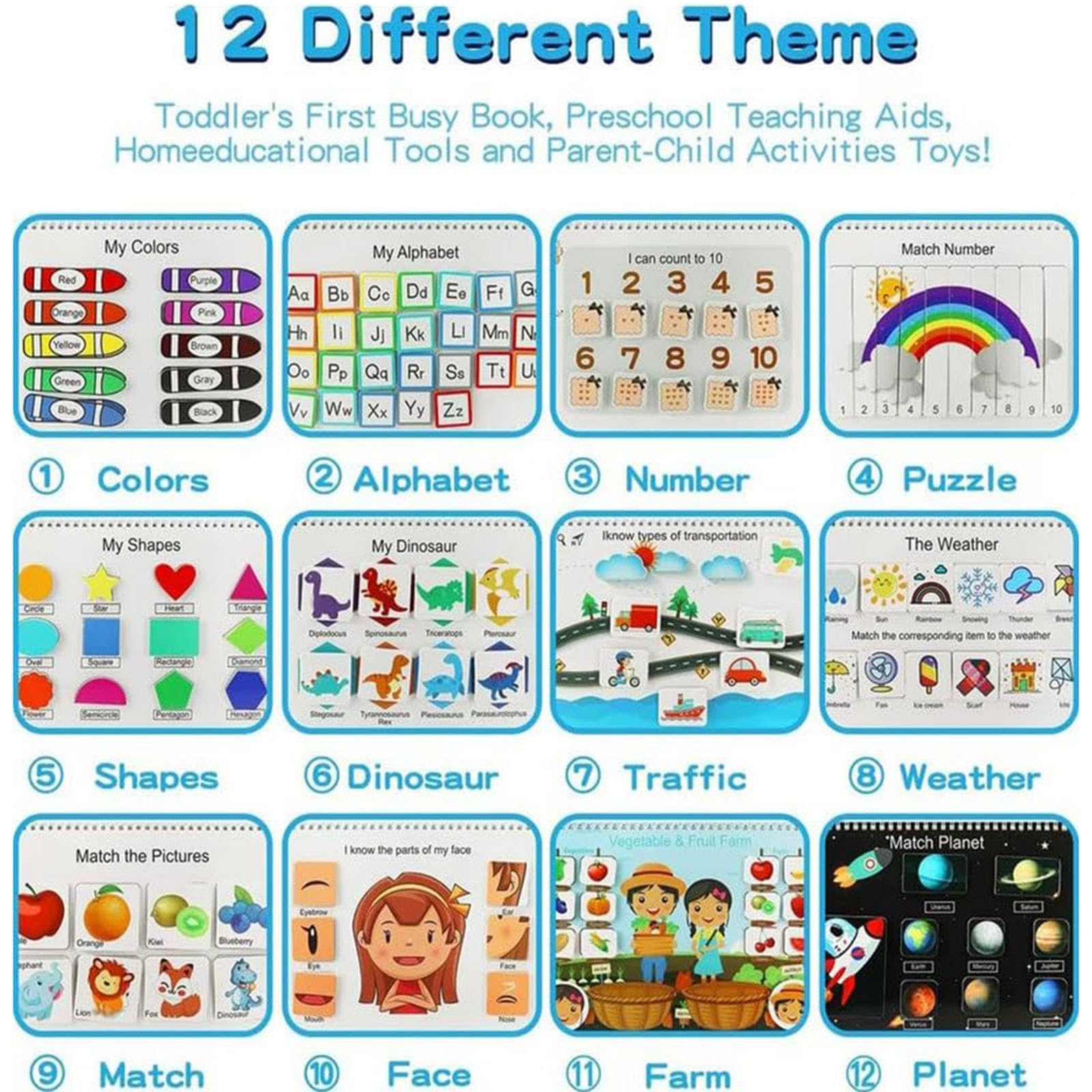 Divineraft My Preschool Busy Book - Toddler Learning Activities with Reusable Stickers, ABCs, Numbers & Shapes - Montessori Educational Toy for Travel, Home & Classroom (1PC)