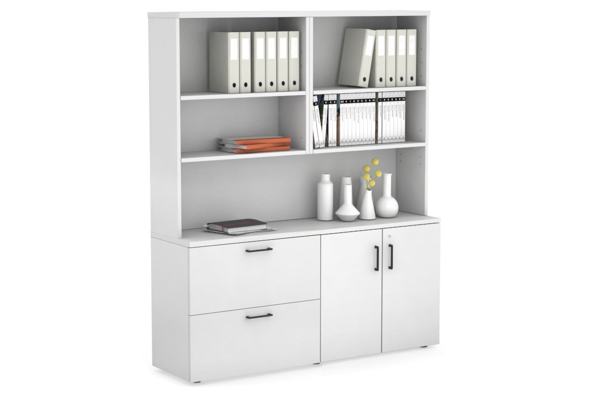 2-Drawer Lateral File Cabinet with 2-Door Storage Cupboard & Open Hutch - Office Organization & Document Storage Solution for Small Spaces