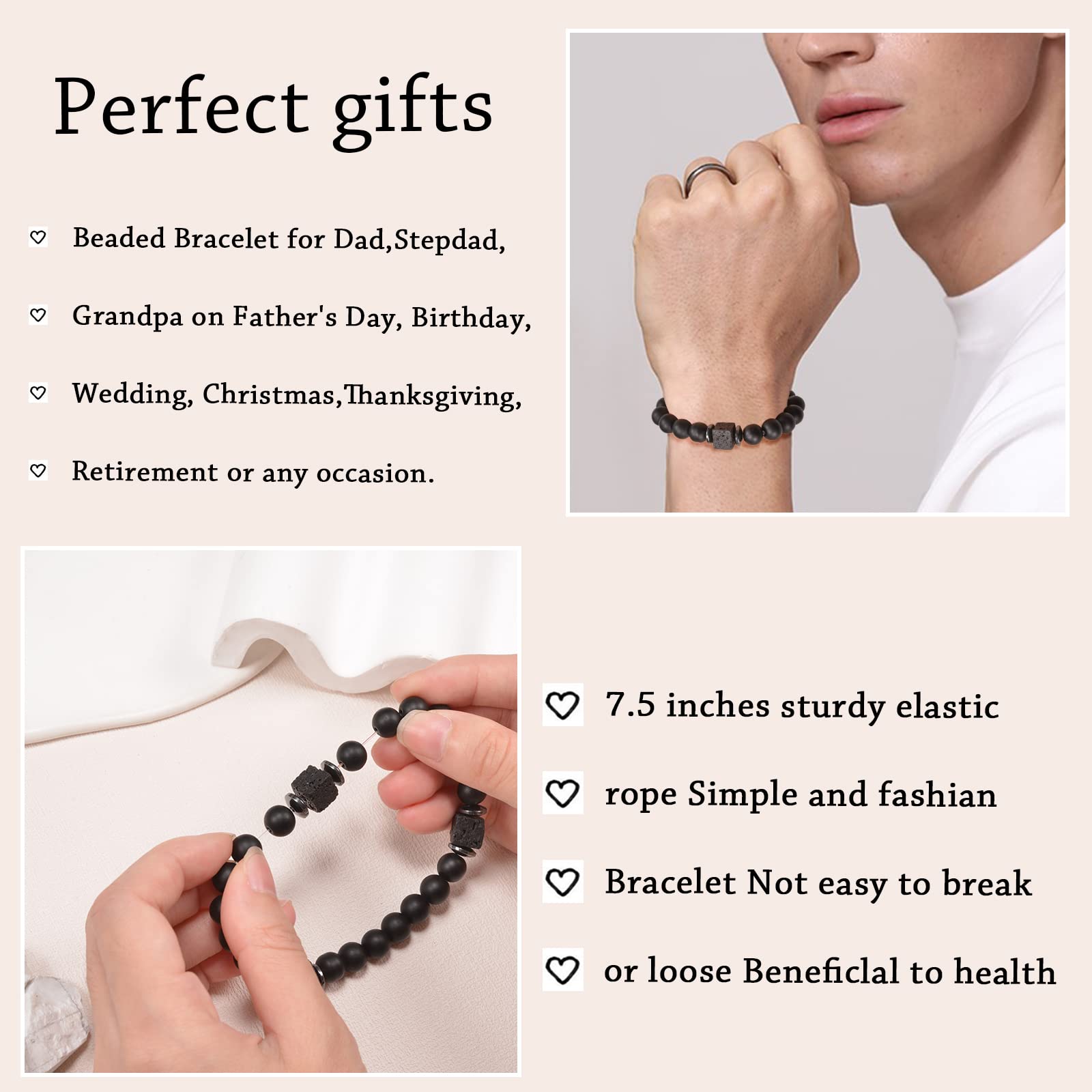 FANCIBAND Natural Stone Bead Bracelet for Men - Perfect Gift for Dad, Grandpa, Stepdad, Boyfriend, Brother | Father's Day, Christmas, Valentine's Day, Birthday, Retirement Gift Idea | Stylish & Meaningful Jewelry for Everyday Wear