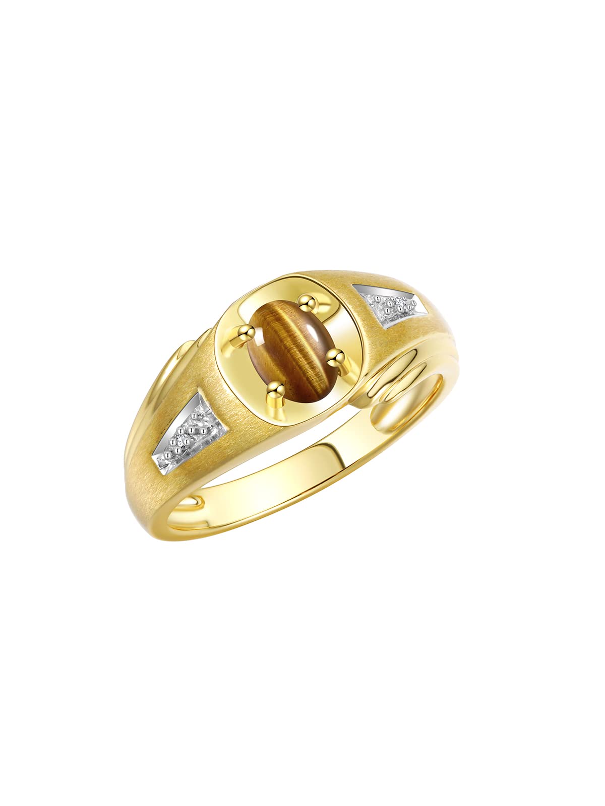 Rylos Men's Classic Designer 8X6MM Oval Gemstone & Diamond Ring - Yellow Gold Plated Silver Birthstone Ring for Men (Sizes 8-13) | Perfect for Weddings, Anniversaries & Gifts