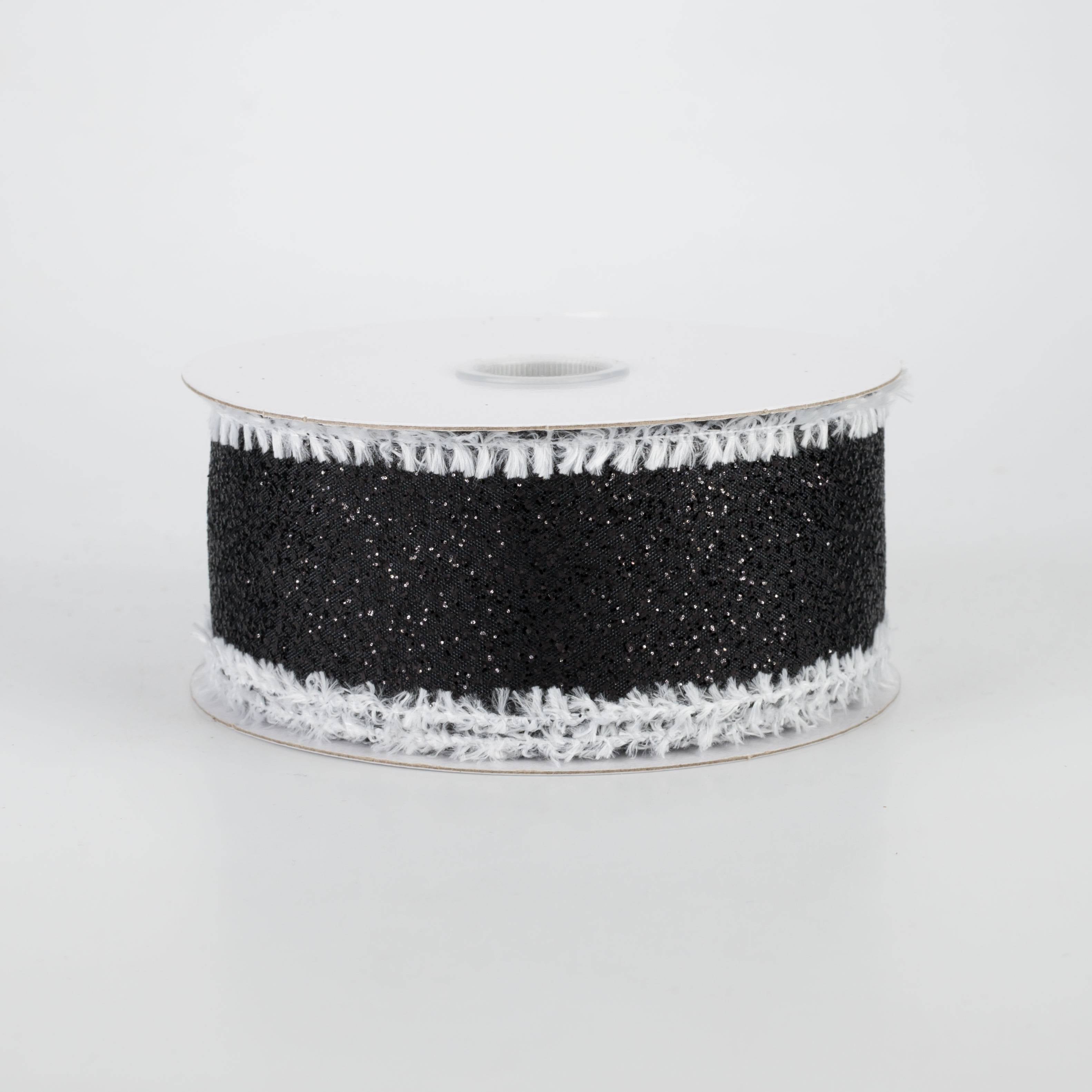 1.5 Inch Metallic Glitter Snow Edge Ribbon - Black (10 Yards) for Christmas Gift Wrapping, Holiday Decorations & DIY Crafts