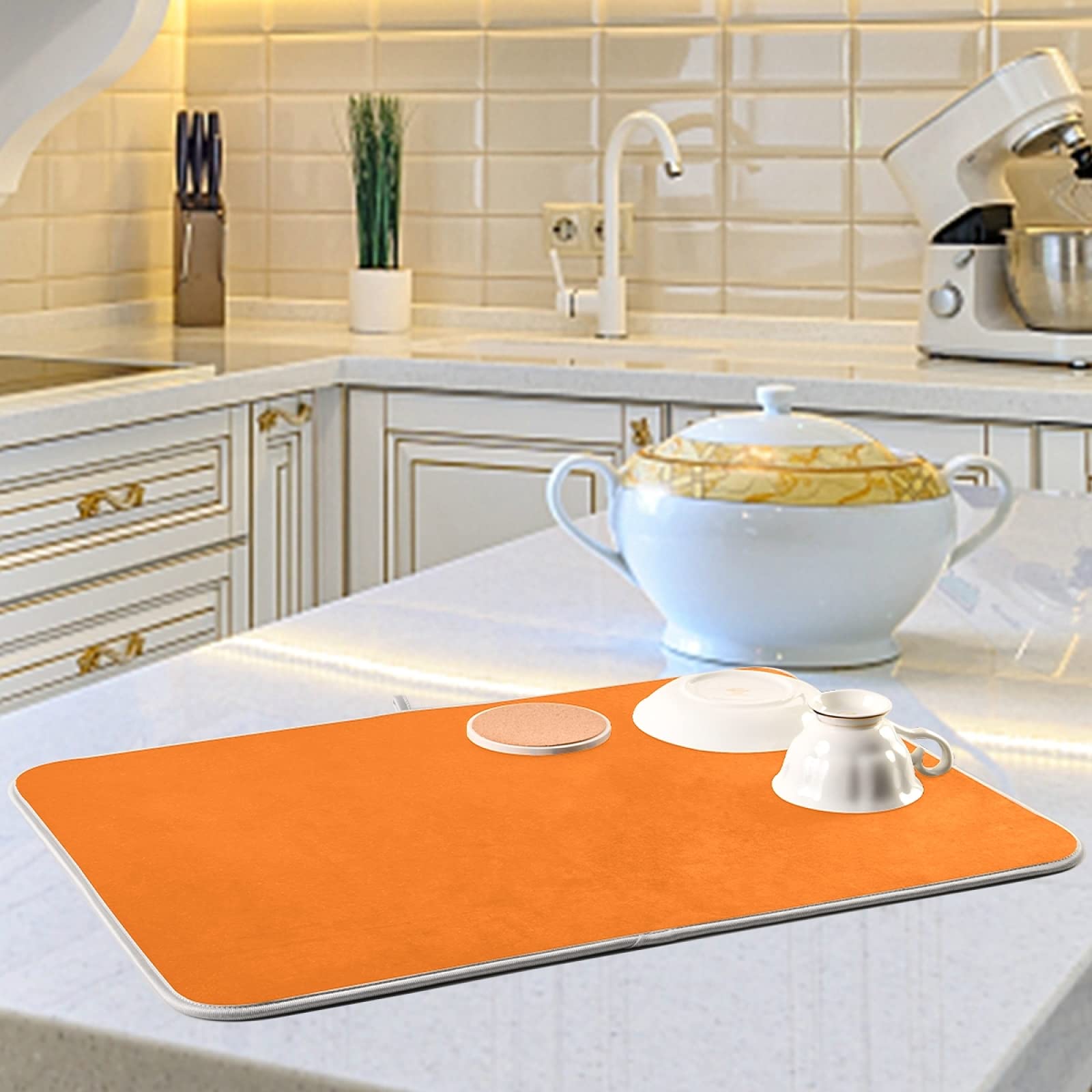 Premium Orange Halloween Kitchen Dish Drying Mat - Super Absorbent Microfiber Countertop Mat (18