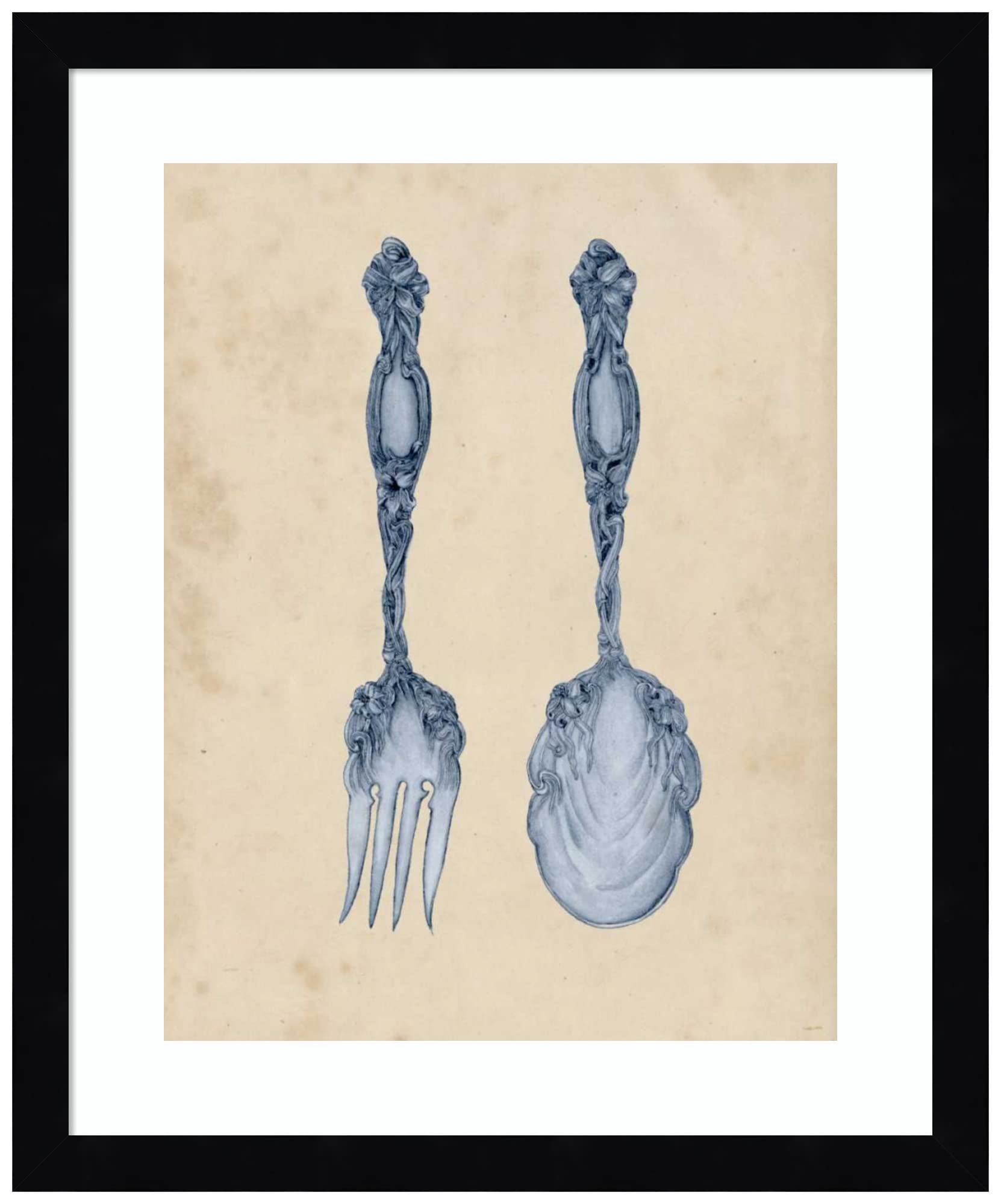 Amanti Art Wood Framed Wall Art Print - Antique Utensils II by Melissa Wang, 14x17 Inches, Svelte Noir Black Frame - Vintage Kitchen Decor for Dining Room, Farmhouse or Restaurant Wall Decoration