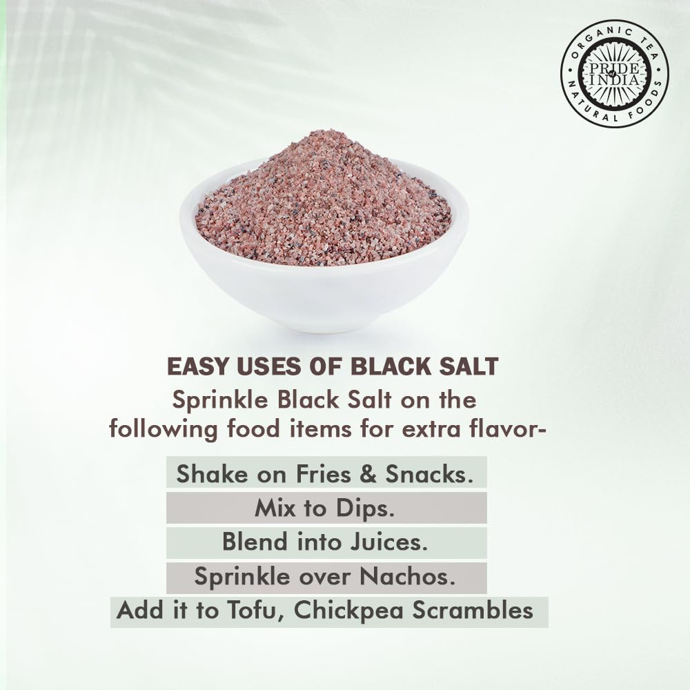 Pride of India Himalayan Black Rock Salt (Kala Namak) - Fine Grind 2.2 lb (1 kg) - 84+ Natural Minerals - Ideal for Cooking, Vegan Dishes, Seasoning & Spa Use - Perfect for Tofu Scramble, Salads, Bath Soaks & Gourmet Recipes