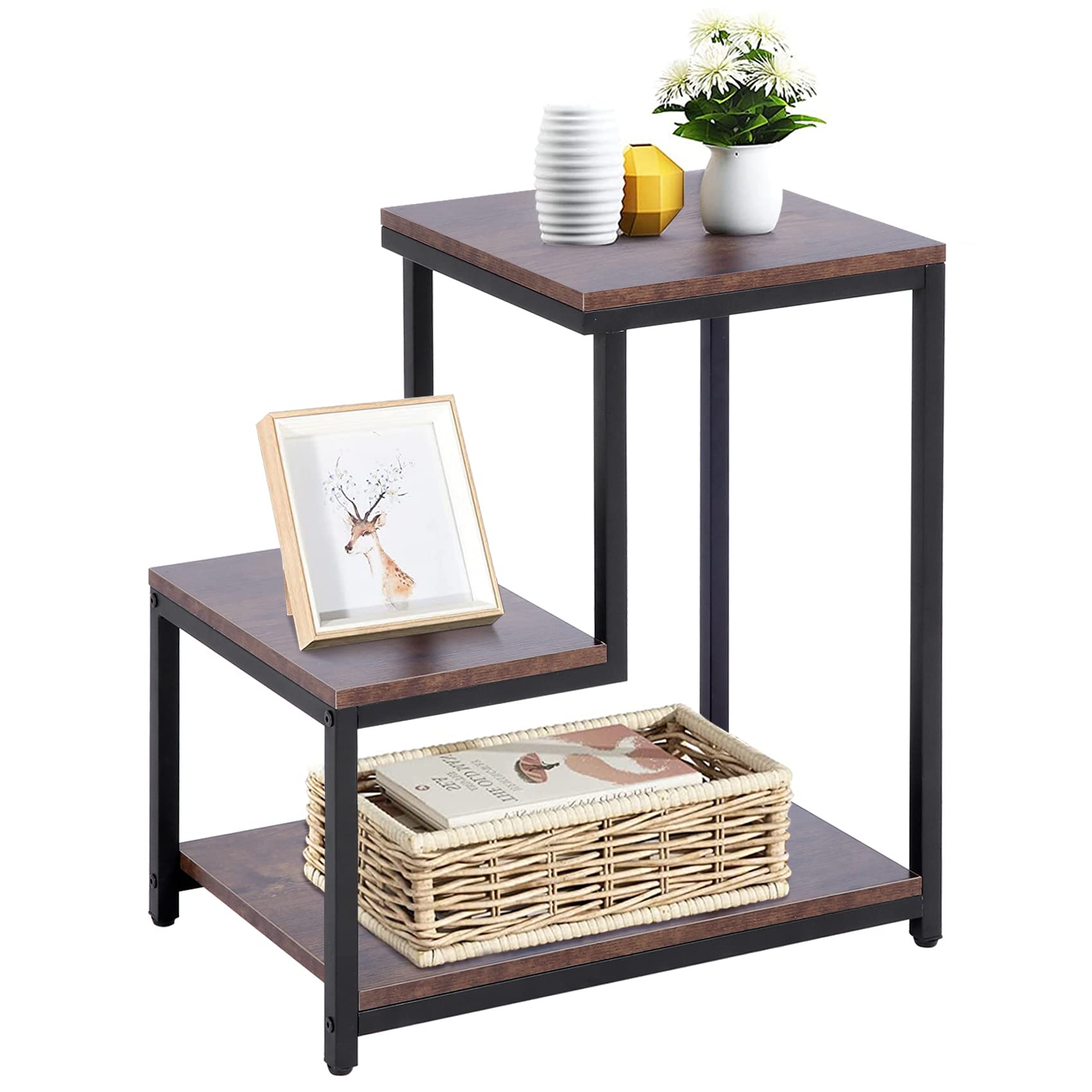 Slim Narrow Side Table with Storage - Space Saving End Table, Nightstand for Bedroom & Living Room - Perfect for Small Spaces, Apartments, Dorm Rooms