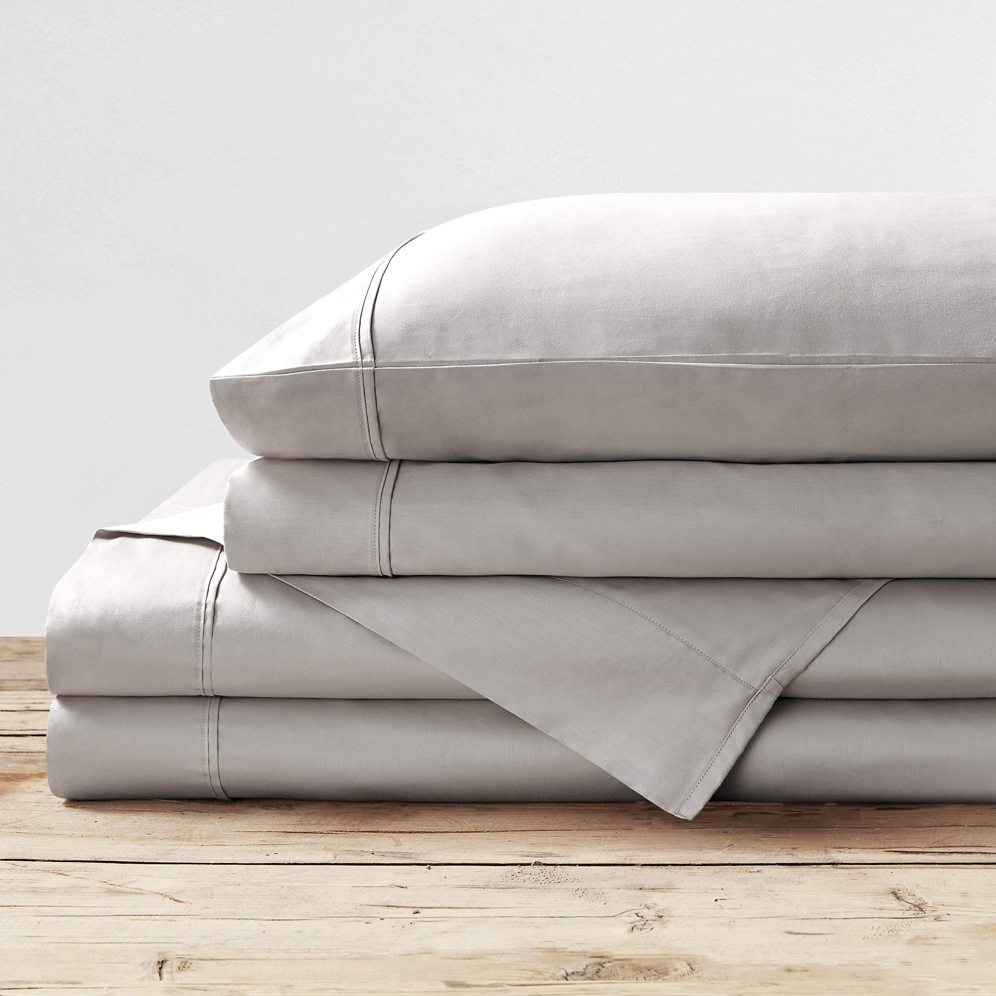 Brielle Home 400 Thread Count 100% Cotton Cooling Luxury Sateen Sheet Set - Twin Size, Vapor Grey - Hotel Quality Deep Pocket Bed Sheets for Ultimate Comfort & Breathable Sleep - Perfect for Bedrooms, Guest Rooms & Dorm Rooms