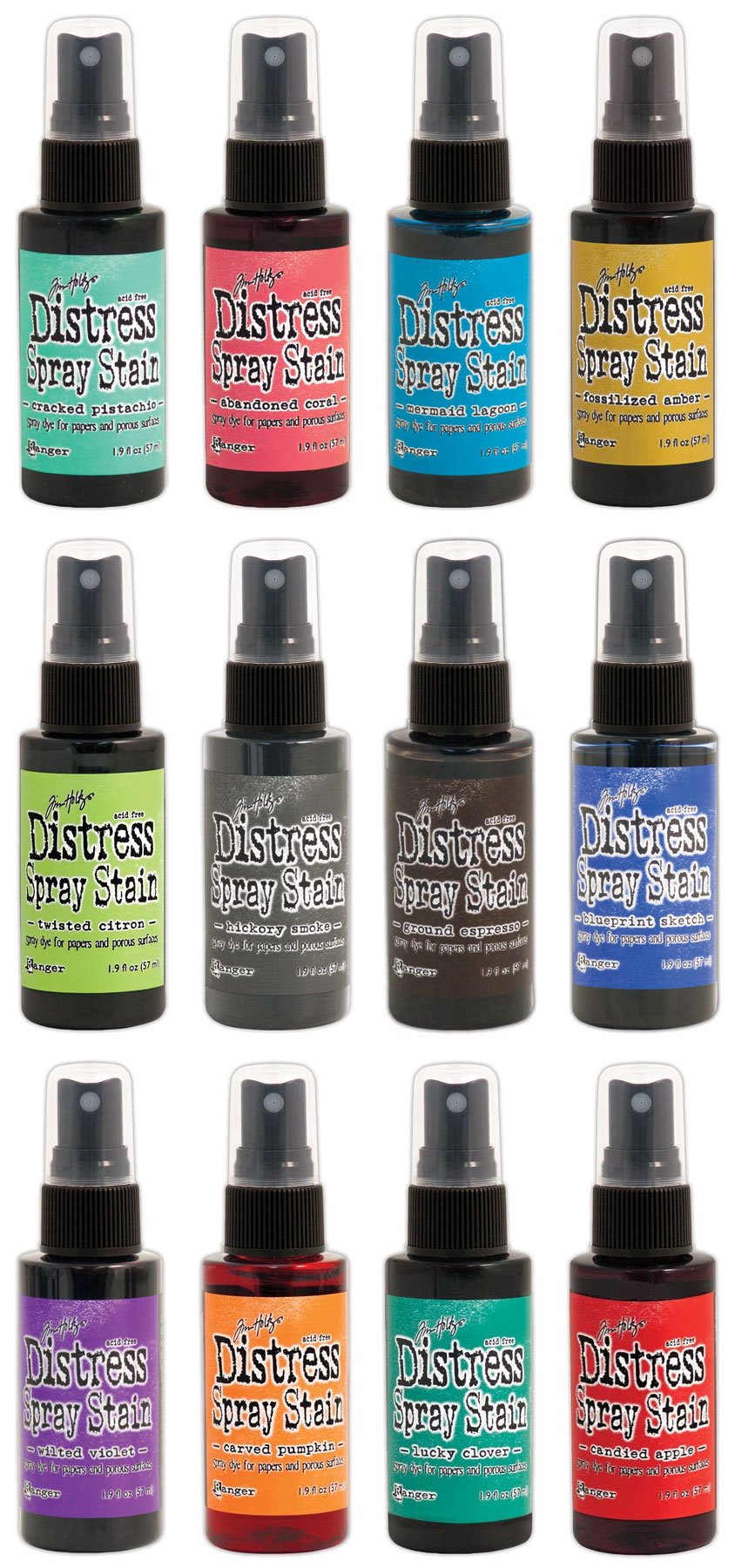 Tim Holtz Distress Spray Stain Bundle - 12 Colors for Crafting & Scrapbooking