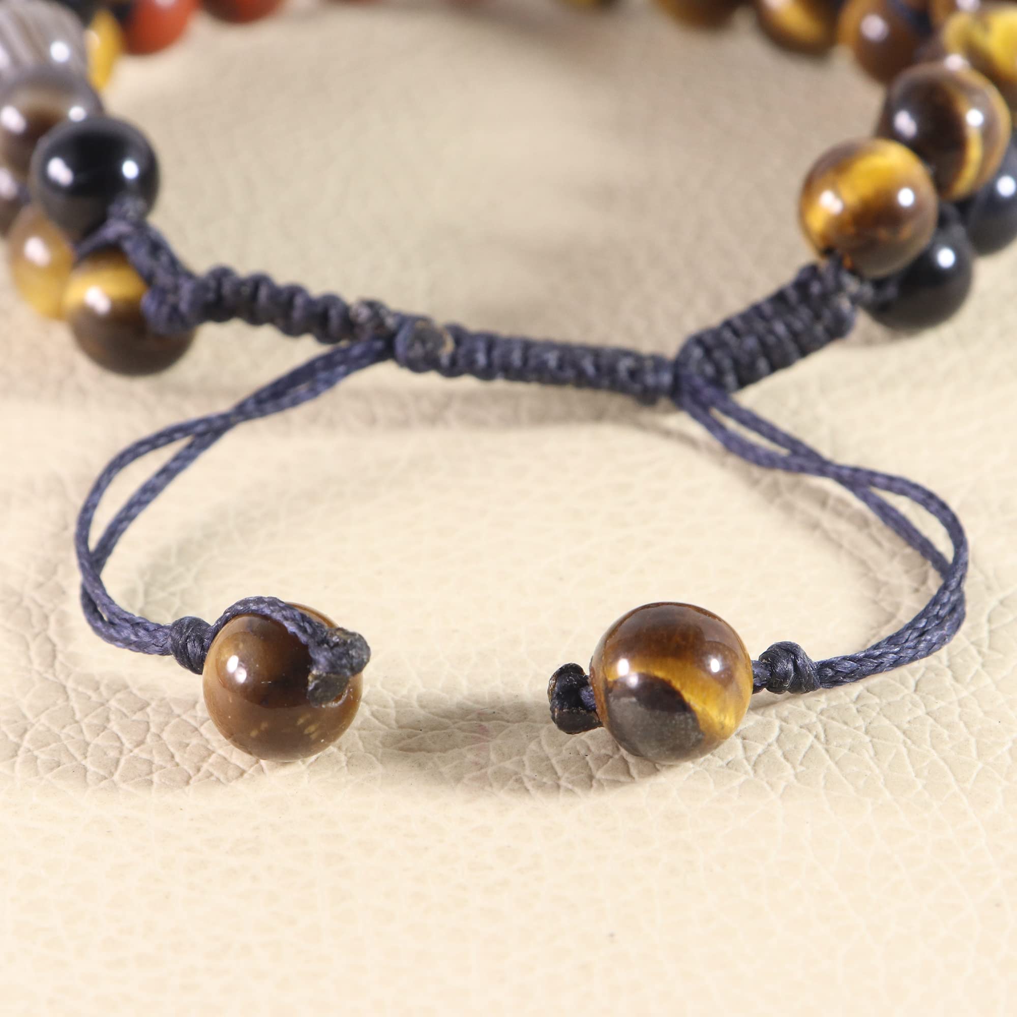 Natural Botswana Agate Macrame Bracelet with Tiger Eye & Red Jasper - 8X8mm Handmade Gemstone Bracelet for Women, Daily Wear Jewelry Gift for Mom - Perfect for Meditation, Yoga & Spiritual Healing