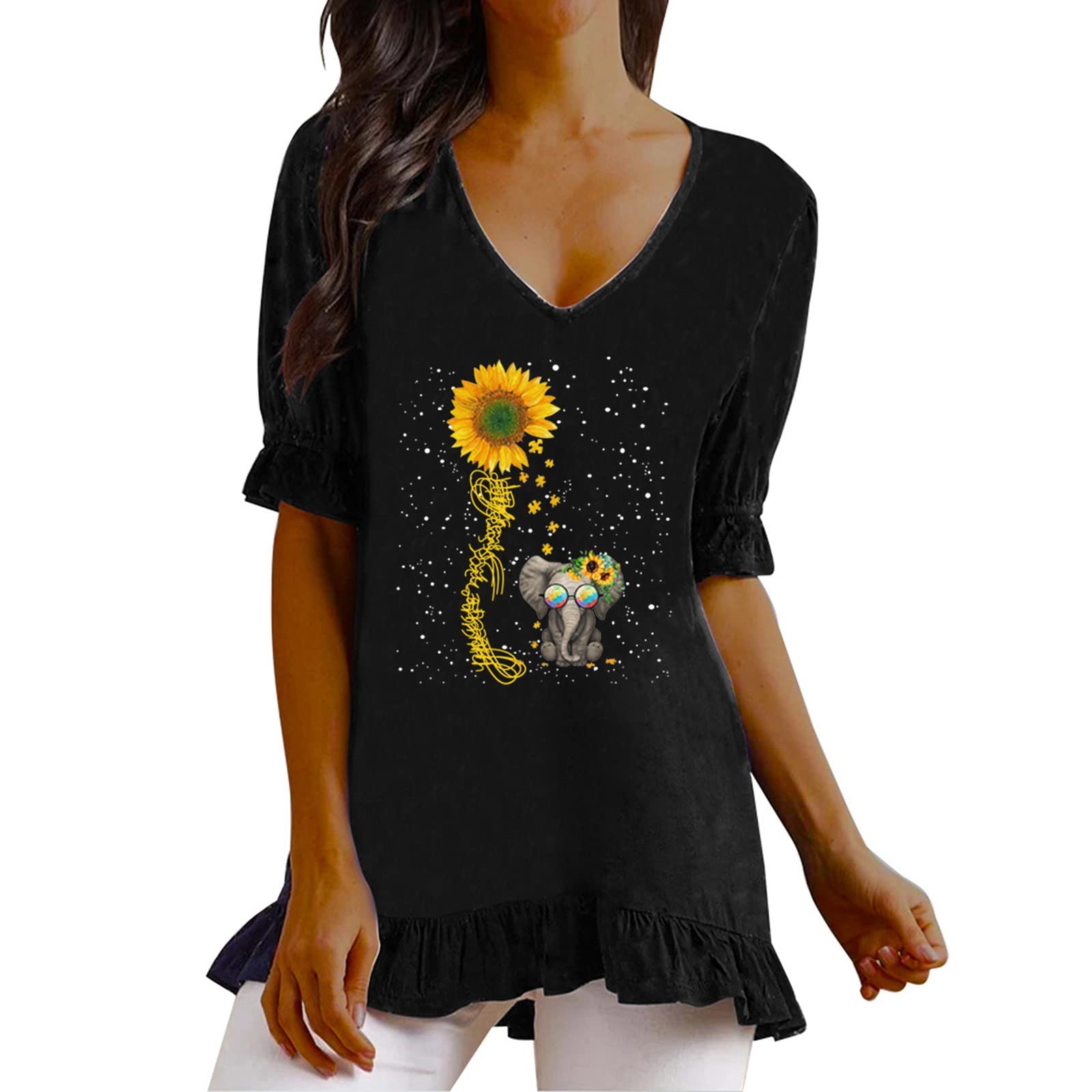 Women's Floral Printed Ruffle V-Neck Tank Top - Summer Short Sleeve Blouse for Casual Wear, Beach Outfits & Vacation Style
