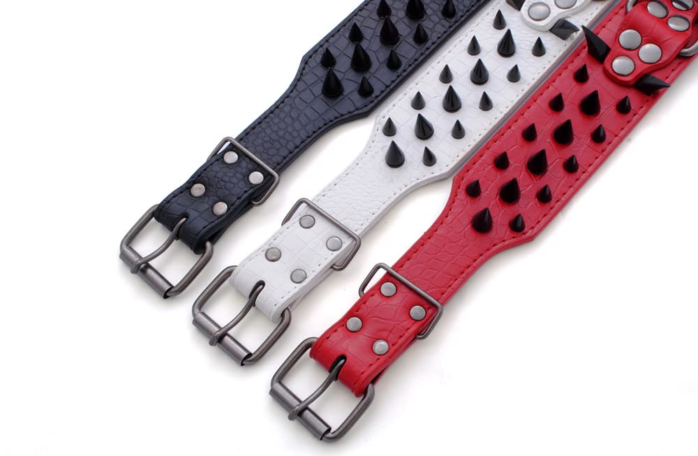 2 Inch Wide Sharp Spiked Studded Leather Dog Collar for Medium & Large Dogs - Pitbull, Labrador, Boxer, Rottweiler, German Shepherd (17-20 inch, Red) | Durable & Stylish Pet Collar for Training, Walking & Protection