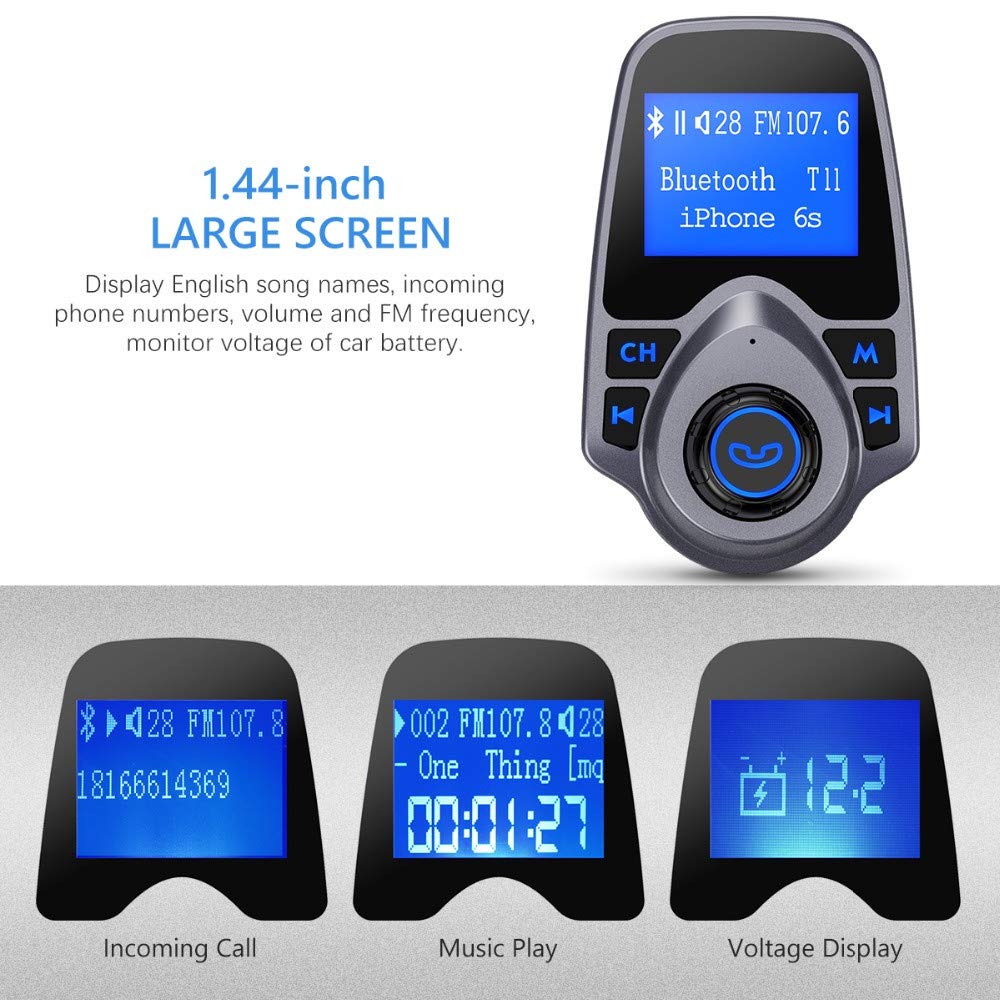 T11 Wireless Bluetooth FM Transmitter for Car - Hands-Free Car Kit with MP3 Player, Dual USB Charging Ports & Bluetooth Adapter | Perfect for Road Trips, Commuting & Music Streaming
