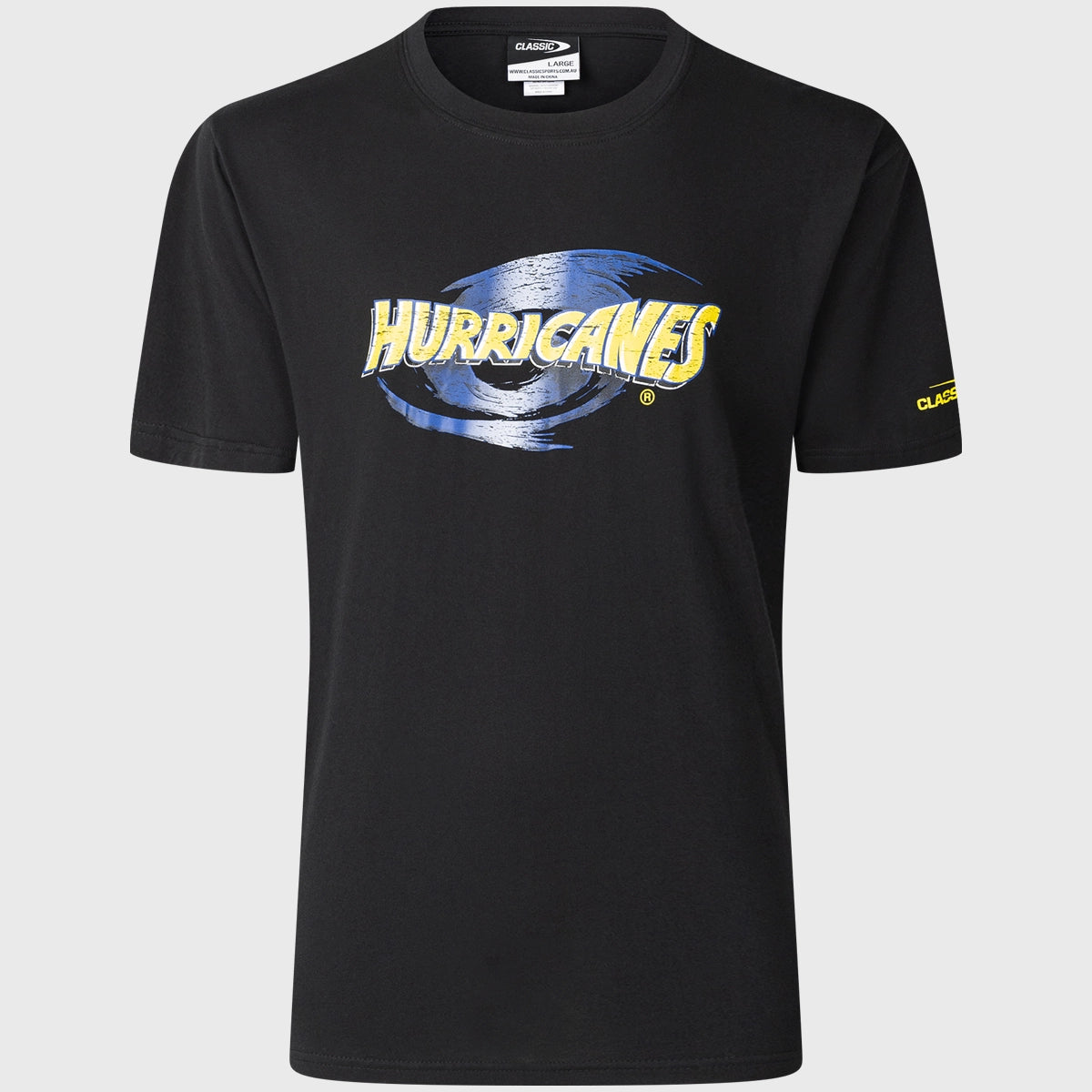 Vintage Hurricanes Super Rugby Distressed Logo Cotton T-Shirt - Black | Soft & Comfortable Men's Tee for Casual Wear & Rugby Fans