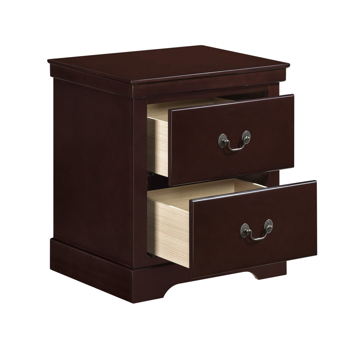 Cherry Wood 2 Drawer Night Stand with Satin Nickel Handles - Bedside Table for Bedroom, Living Room & Office - Modern Storage Cabinet for Home Decor