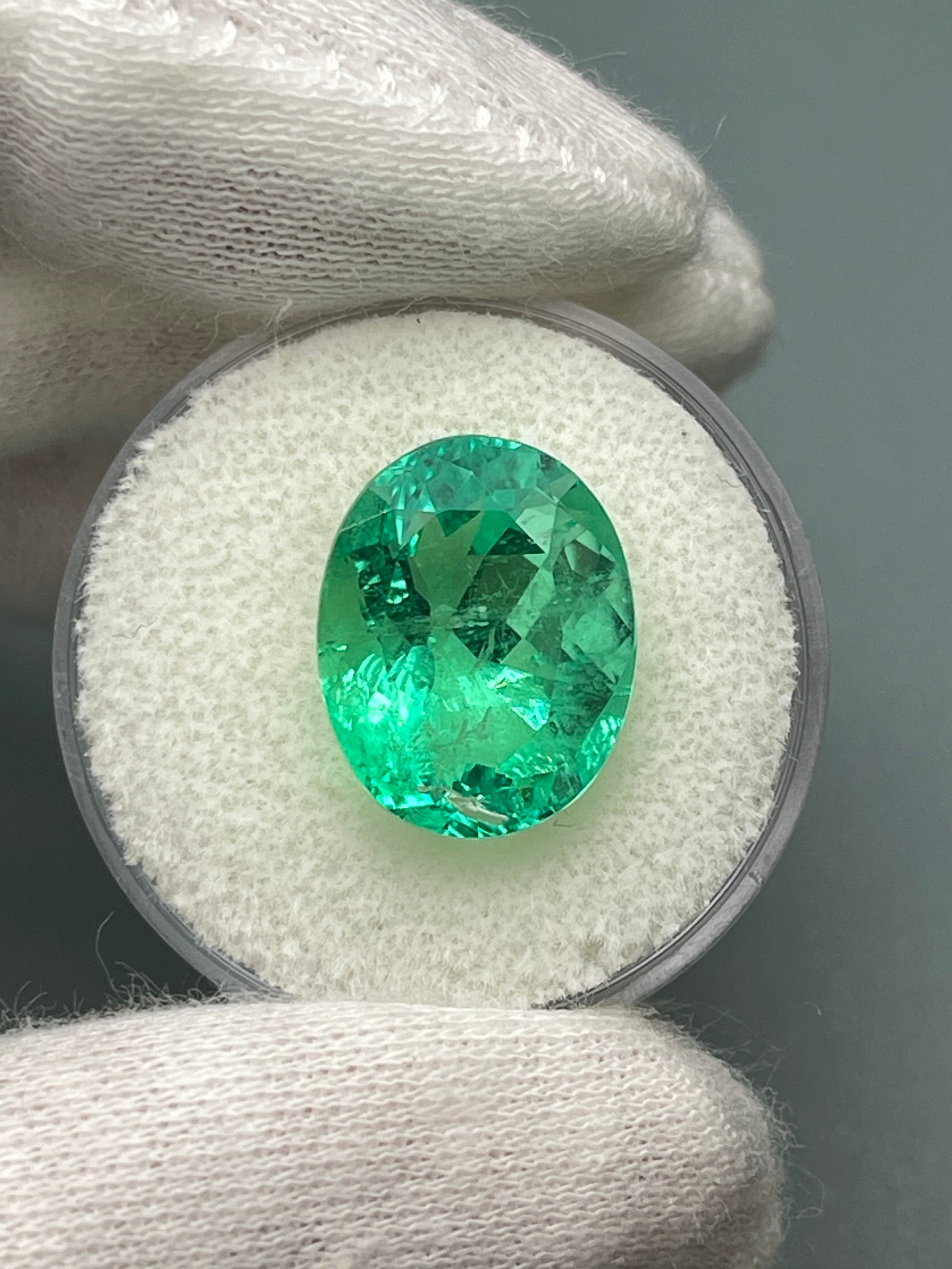 8.40 Carat 15x12mm Muzo Yellowish Green Natural Loose Colombian Emerald Oval Cut Gemstone for Jewelry Making & Engagement Rings