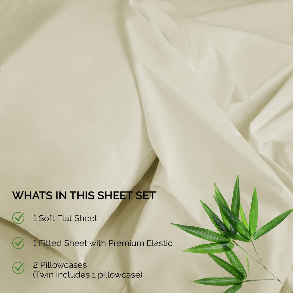 300 Thread Count Rayon From Bamboo Solid Deep Pocket Sheet Set - Ultra Soft & Breathable Bed Sheets for Queen Size Mattress - Perfect for All-Season Comfort & Luxury Bedroom Decor