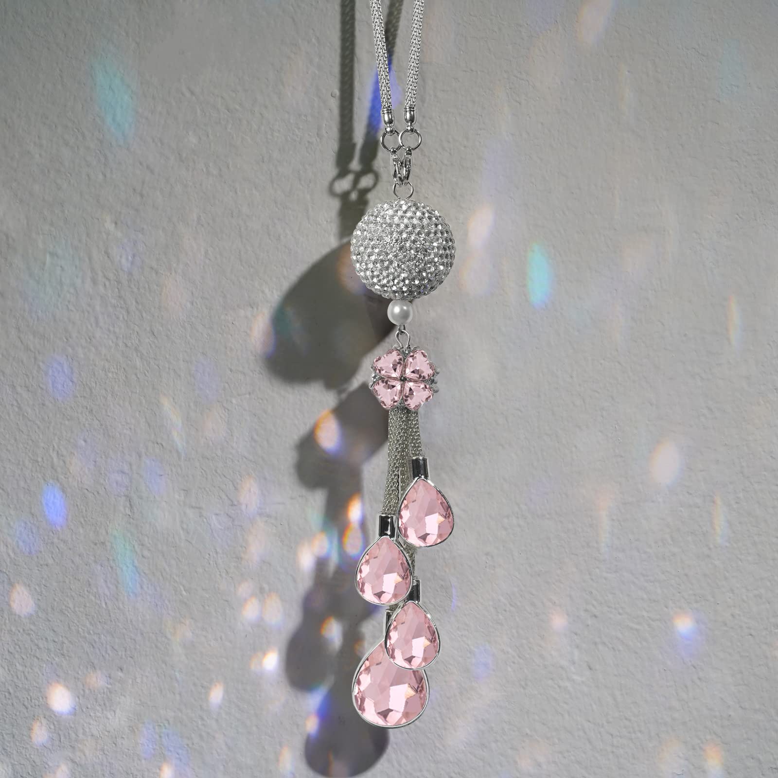 Lucky Crystal Sun Catcher Car Charm - 30mm Pink for Rearview Mirror Decor
