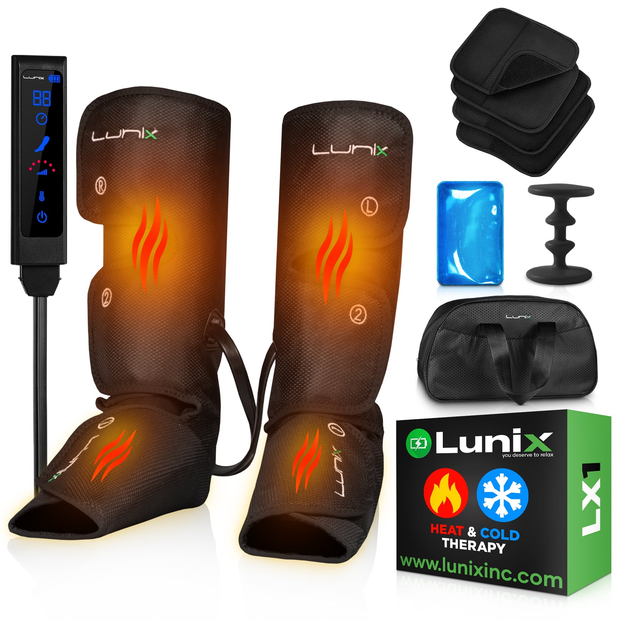LX1 Foot and Calf Compression Massager for Pain Relief - Black - Ideal for Athletes, Office Workers & Travelers to Improve Circulation & Reduce Swelling