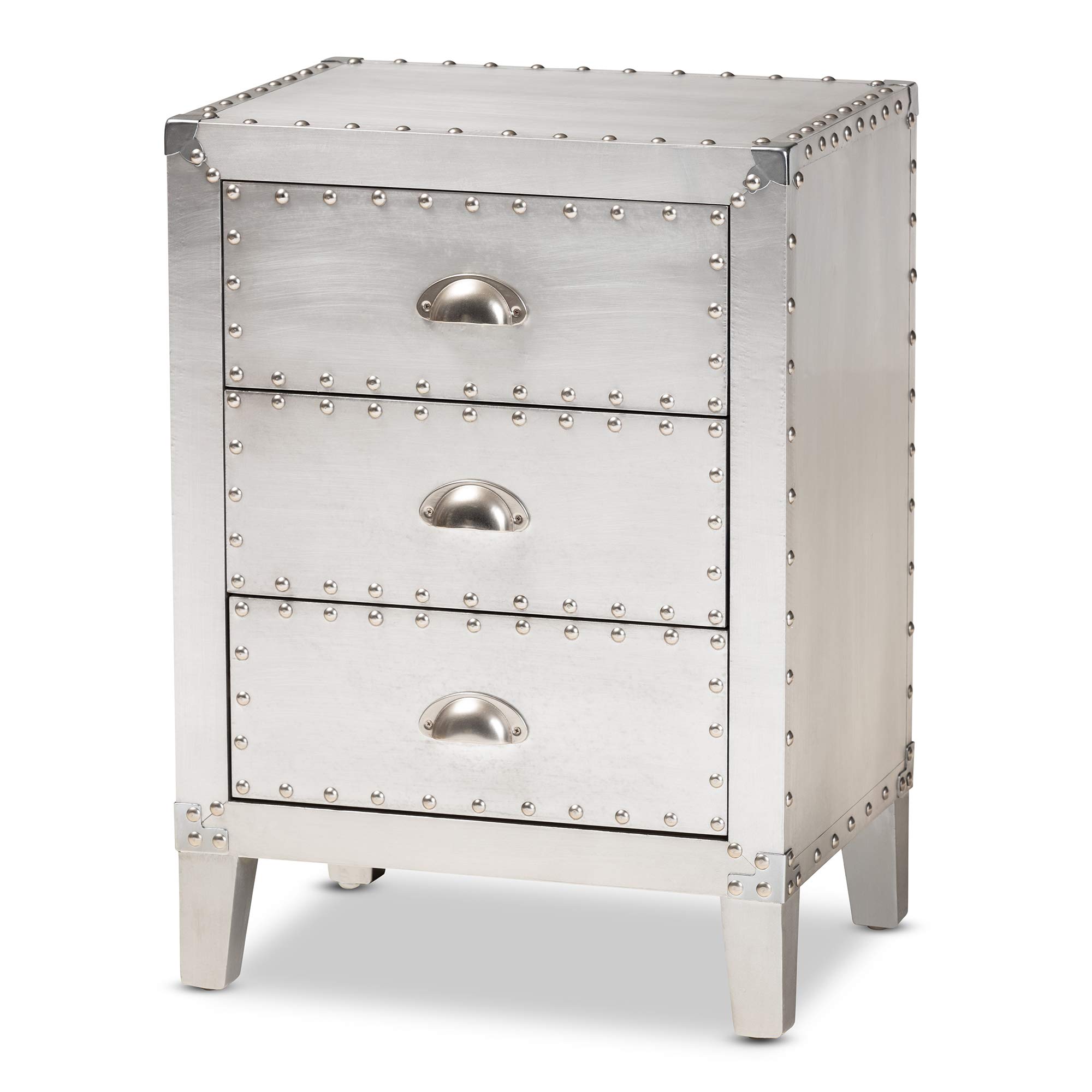 Baxton Studio Modern Nightstand with Drawer - Silver Finish Bedside Table for Bedroom, Living Room & Guest Room