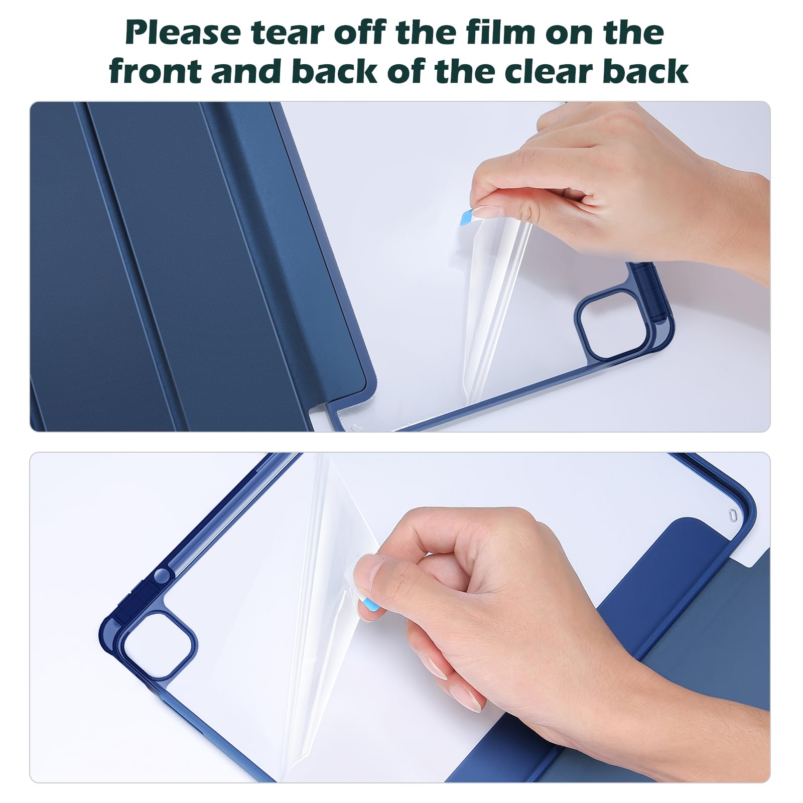 ProCase iPad Air 13 Inch Case 2025 M3/2024 M2 - Hybrid Protective Cover with Pencil Holder & Clear Transparent Back, Supports Touch ID & Auto Wake/Sleep - Navy Blue | Perfect for Work, School & Travel Protection