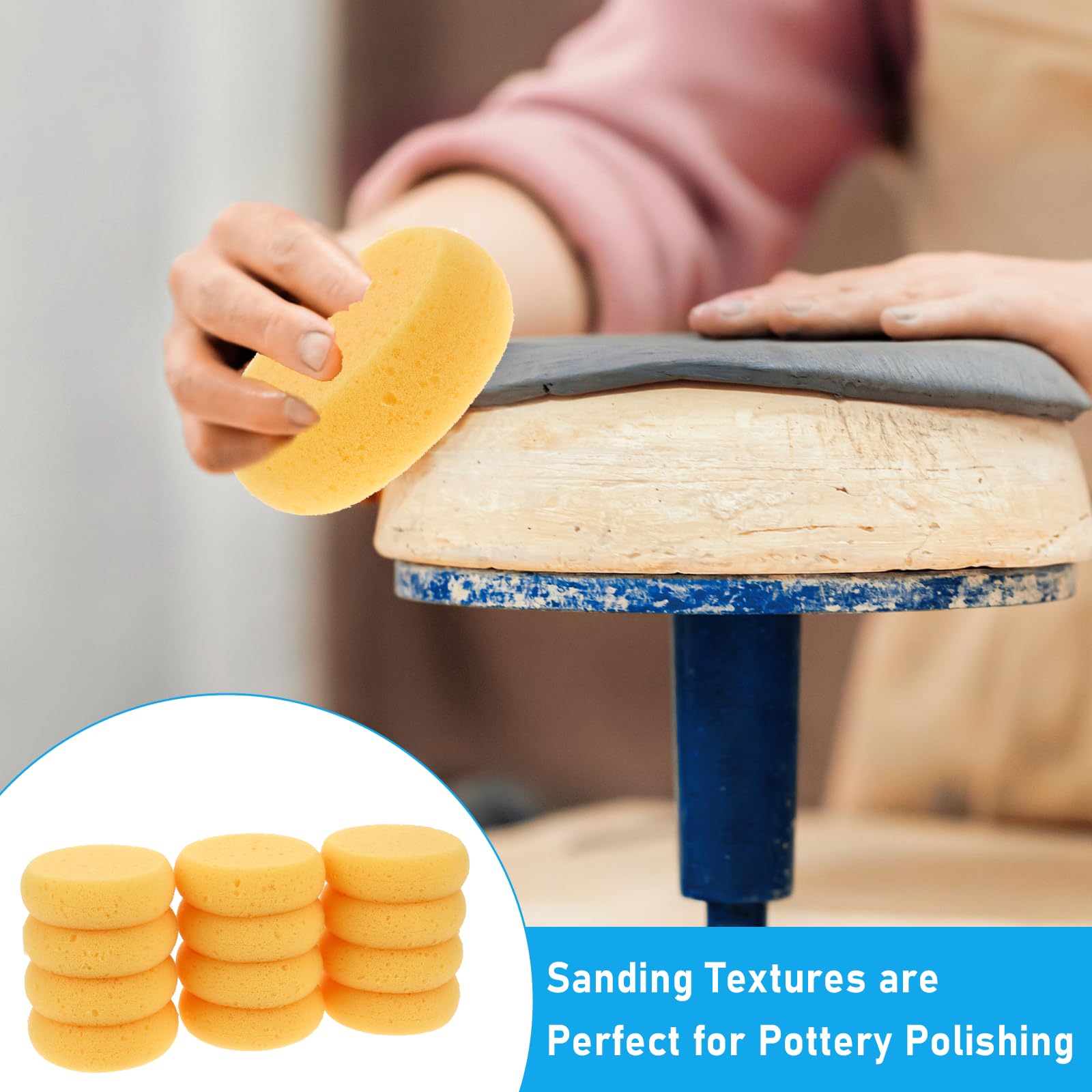 12PCS 3-Inch Round Pottery Sponges for Clay & Acrylic Painting - Artist-Grade Painting Sponges for Pottery Making, Ceramics & Canvas Art - Perfect for Sculpting, Glazing & Texture Creation