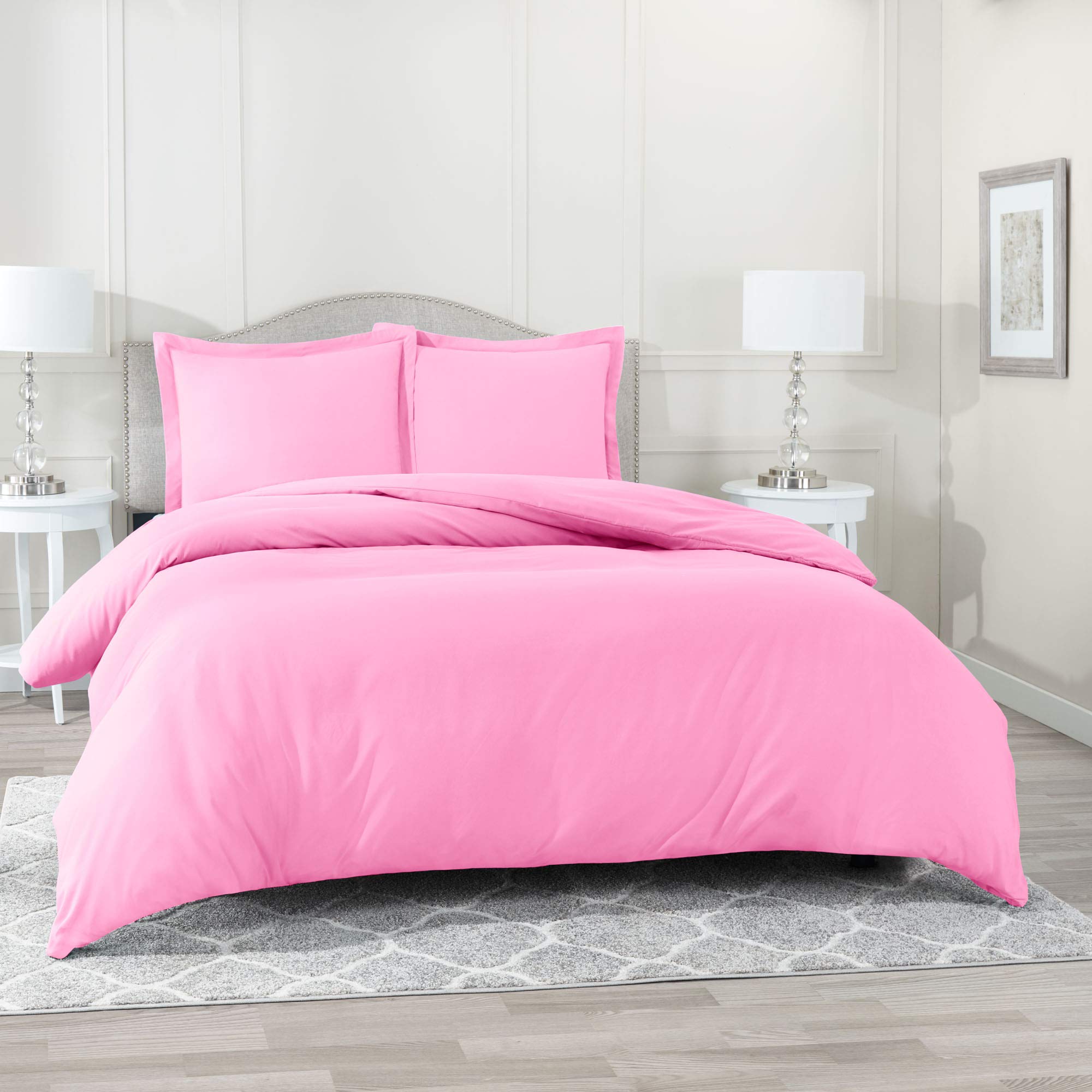 Luxury 100% Cotton 600 Thread Count Pink Duvet Cover Set Twin Size (68x90 Inches) with Zipper Closure - 3 Piece Comforter Cover Includes 1 Duvet & 2 Pillowcases - Soft Bedding for Cozy Sleep, Guest Room & Dorm Essentials