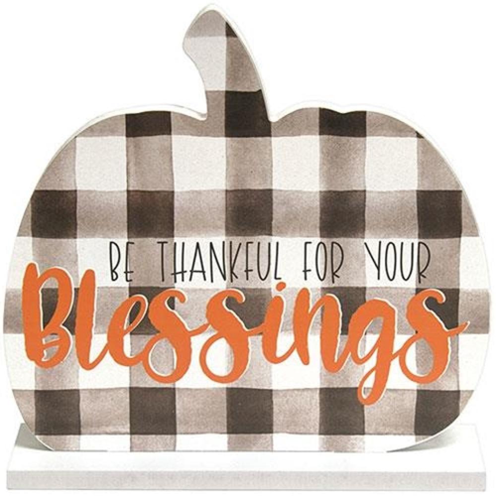 Buffalo Check Pumpkin Decor with Base - Thanksgiving & Fall Home Decor for Table Centerpiece, Mantel, or Porch Display