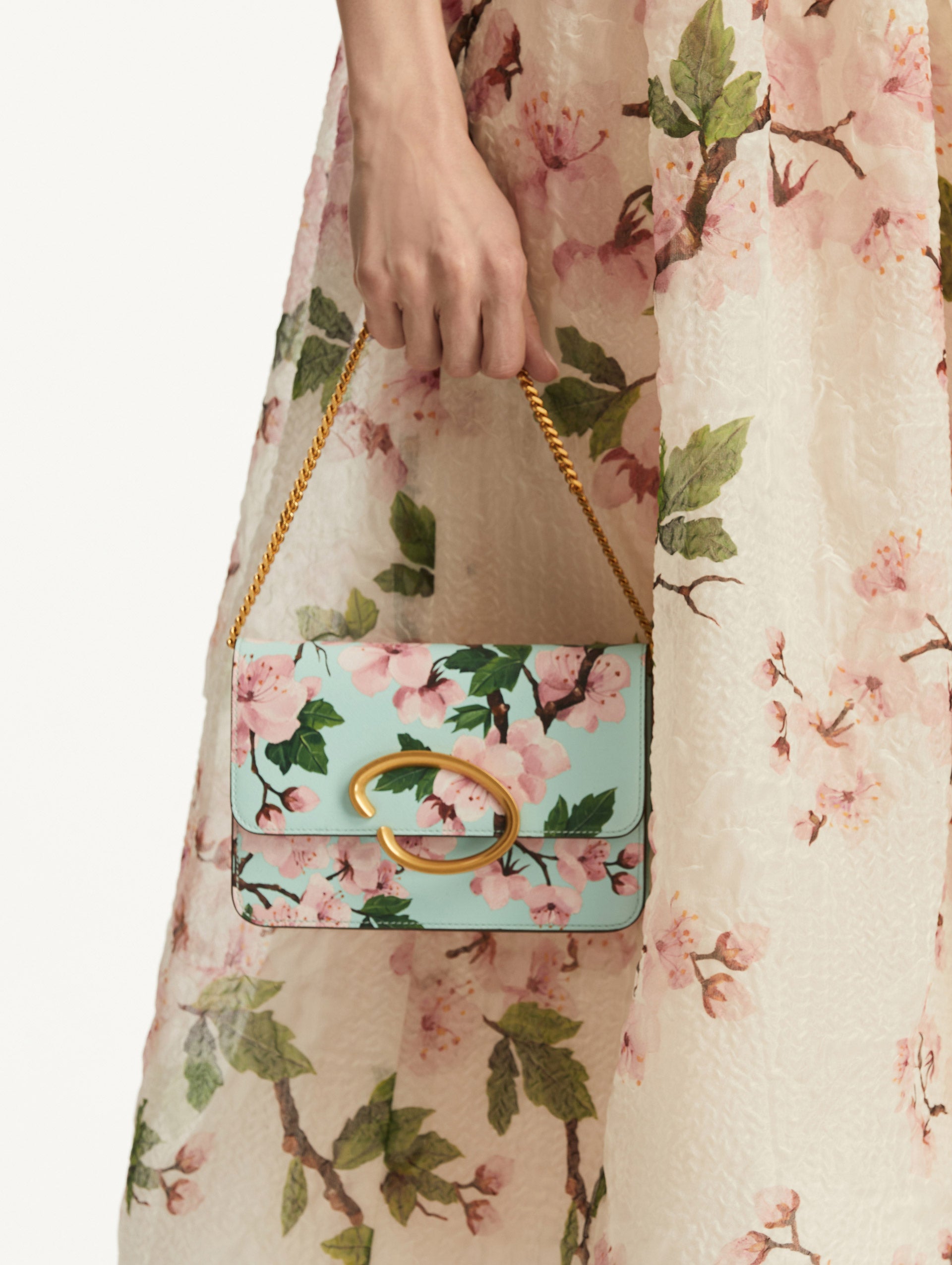 Cherry Blossom Printed O Pochette Handbag - Elegant Floral Crossbody Bag for Women | Perfect for Spring Outfits, Weddings & Date Nights